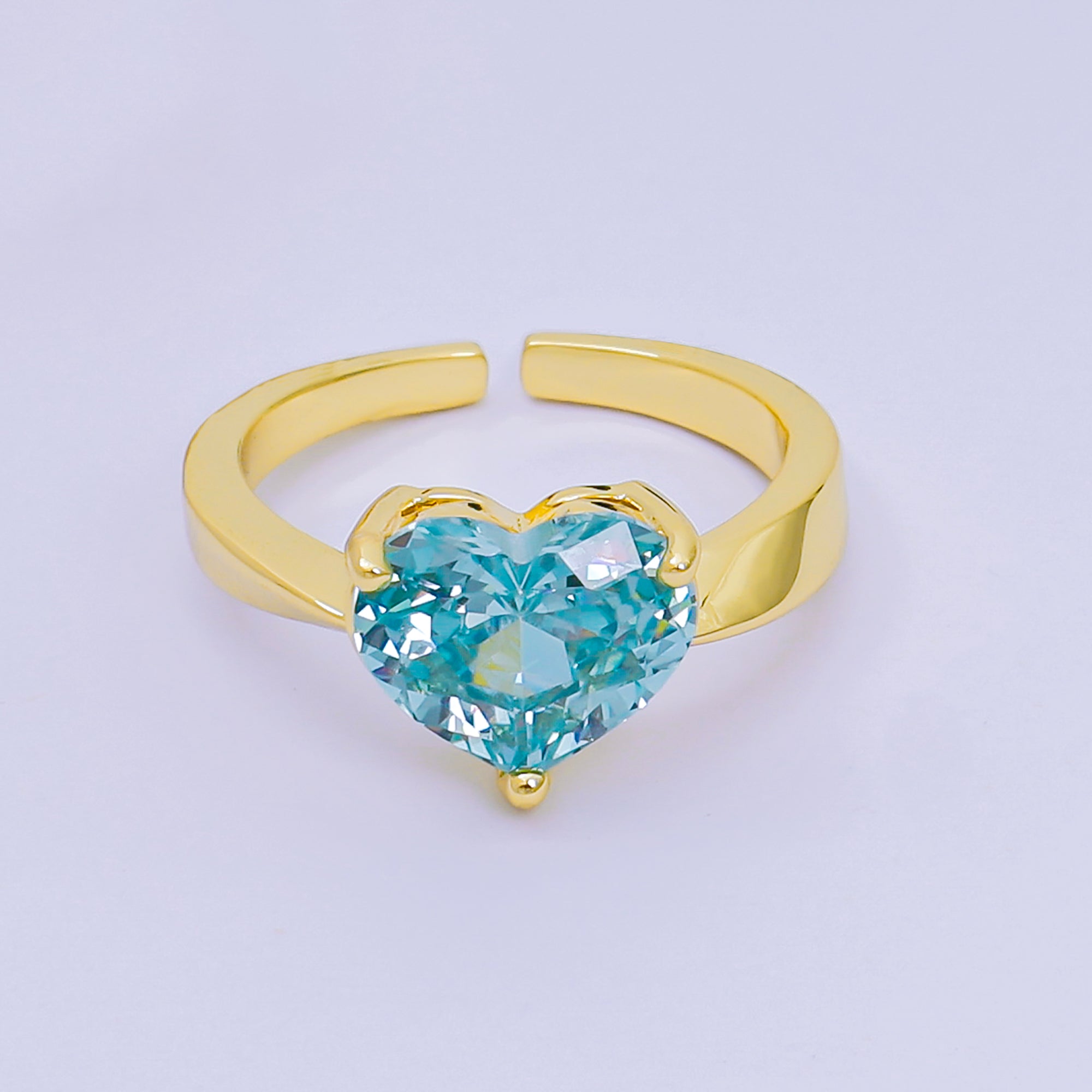 24K Gold Filled Heart-Shaped CZ Classic Love Solitaire Adjustable Ring in Green, Peach, & Pink | O-033 O-063 O-073 O-084, O-104 - O-106, O-108, O-110 - O-114, O-116