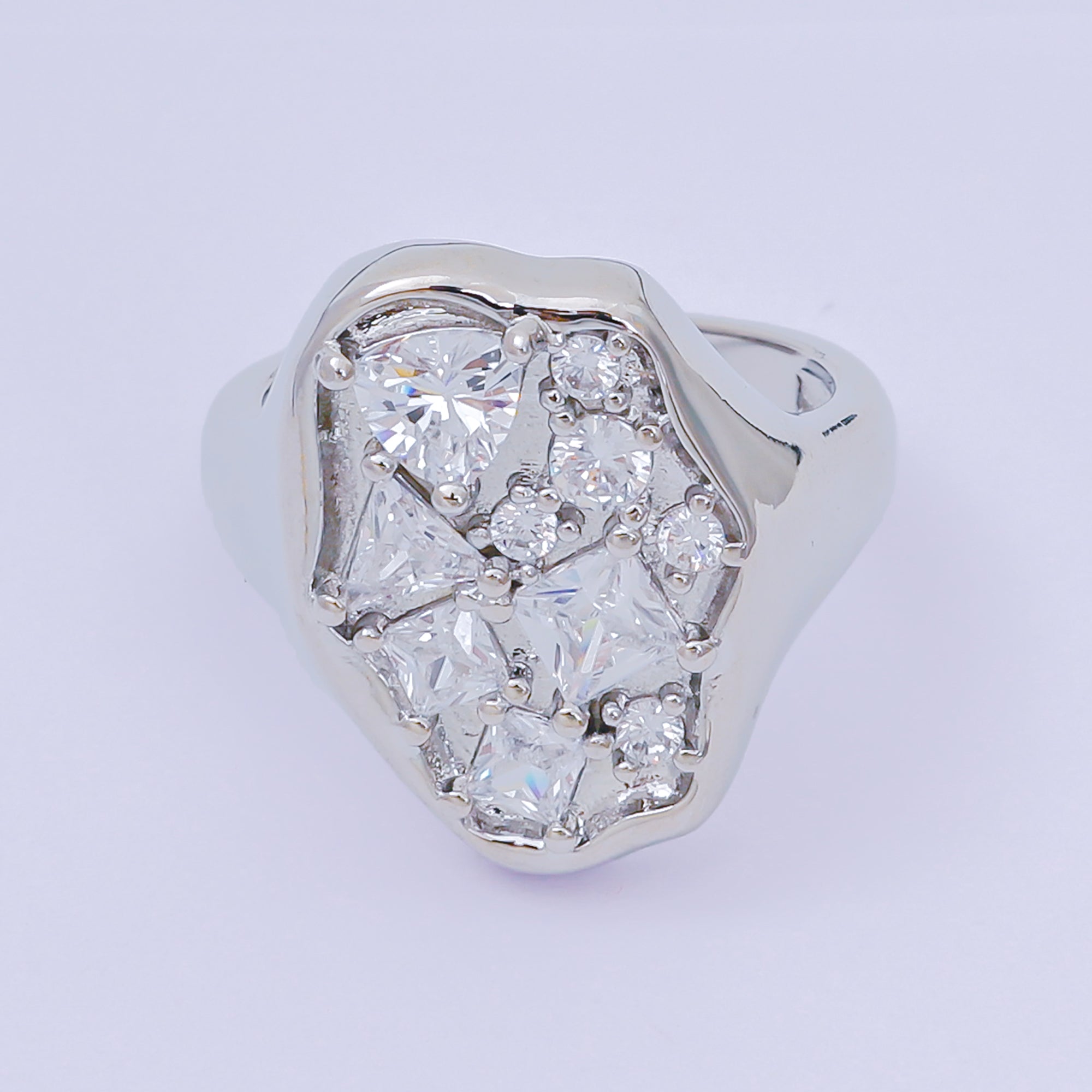 24K Gold Filled Mixed-Cut Clear CZ Abstract Cluster Adjustable Ring in Gold & Silver | O-1081 O-1091