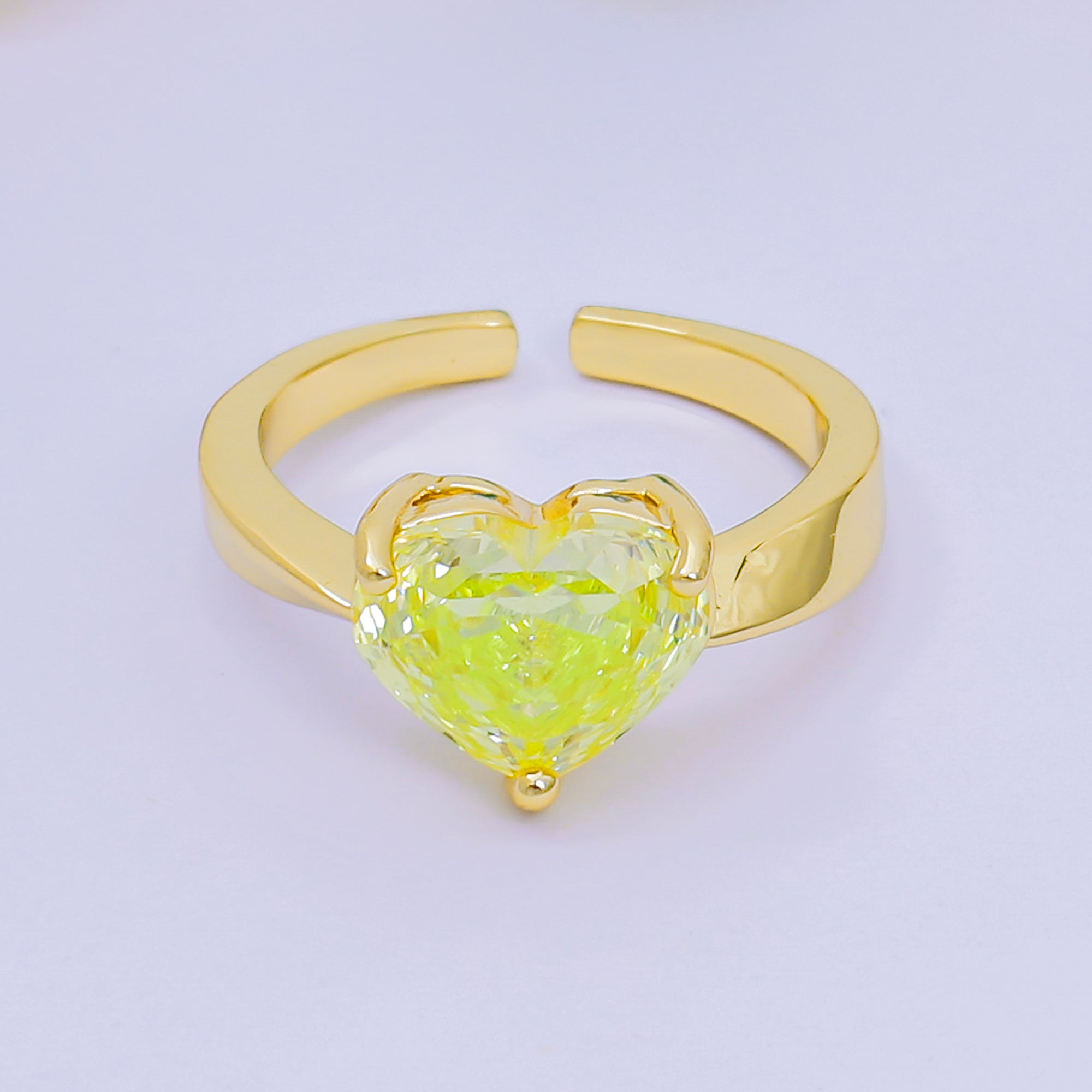 24K Gold Filled Heart-Shaped CZ Classic Love Solitaire Adjustable Ring in Green, Peach, & Pink | O-033 O-063 O-073 O-084, O-104 - O-106, O-108, O-110 - O-114, O-116