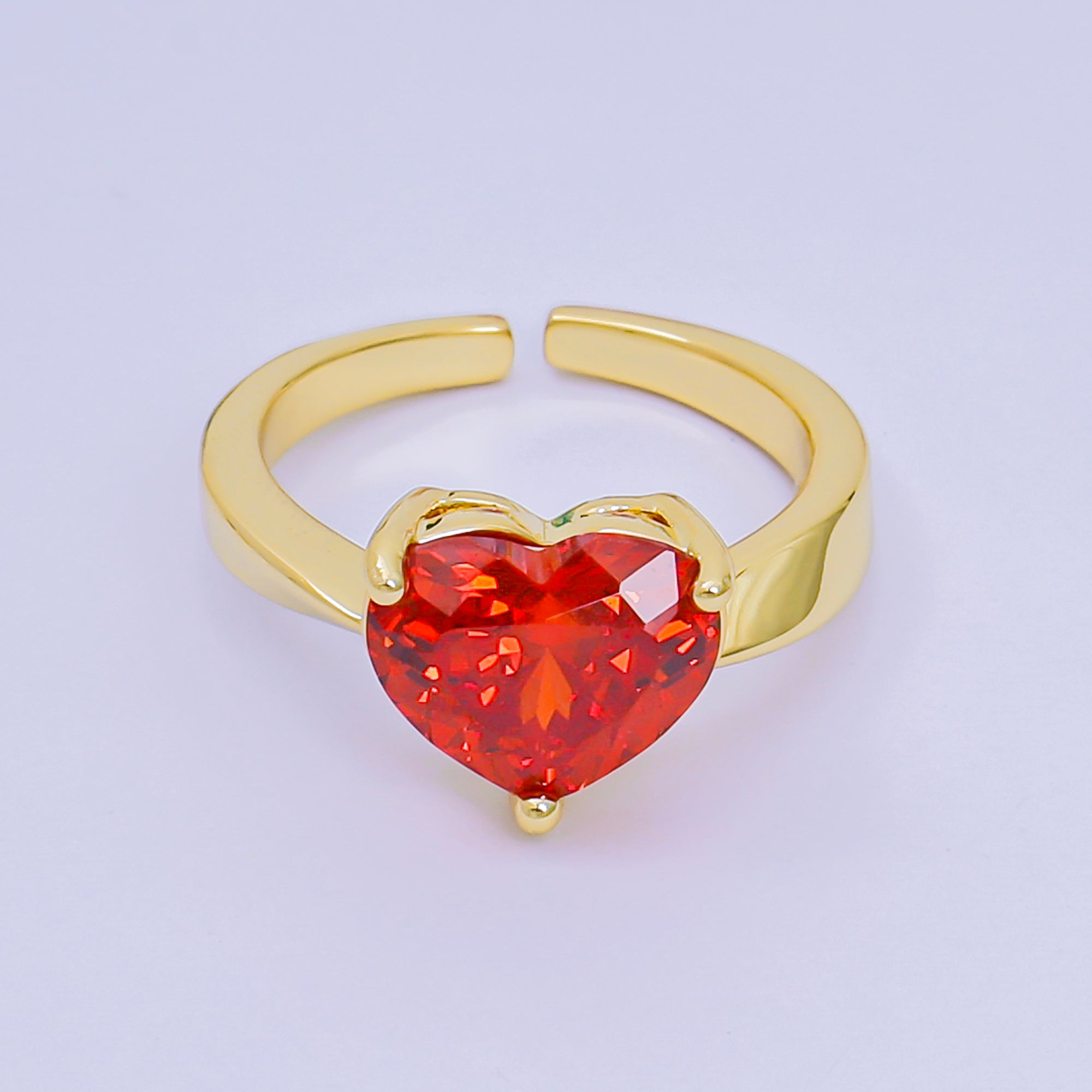 24K Gold Filled Heart-Shaped CZ Classic Love Solitaire Adjustable Ring in Green, Peach, & Pink | O-033 O-063 O-073 O-084, O-104 - O-106, O-108, O-110 - O-114, O-116