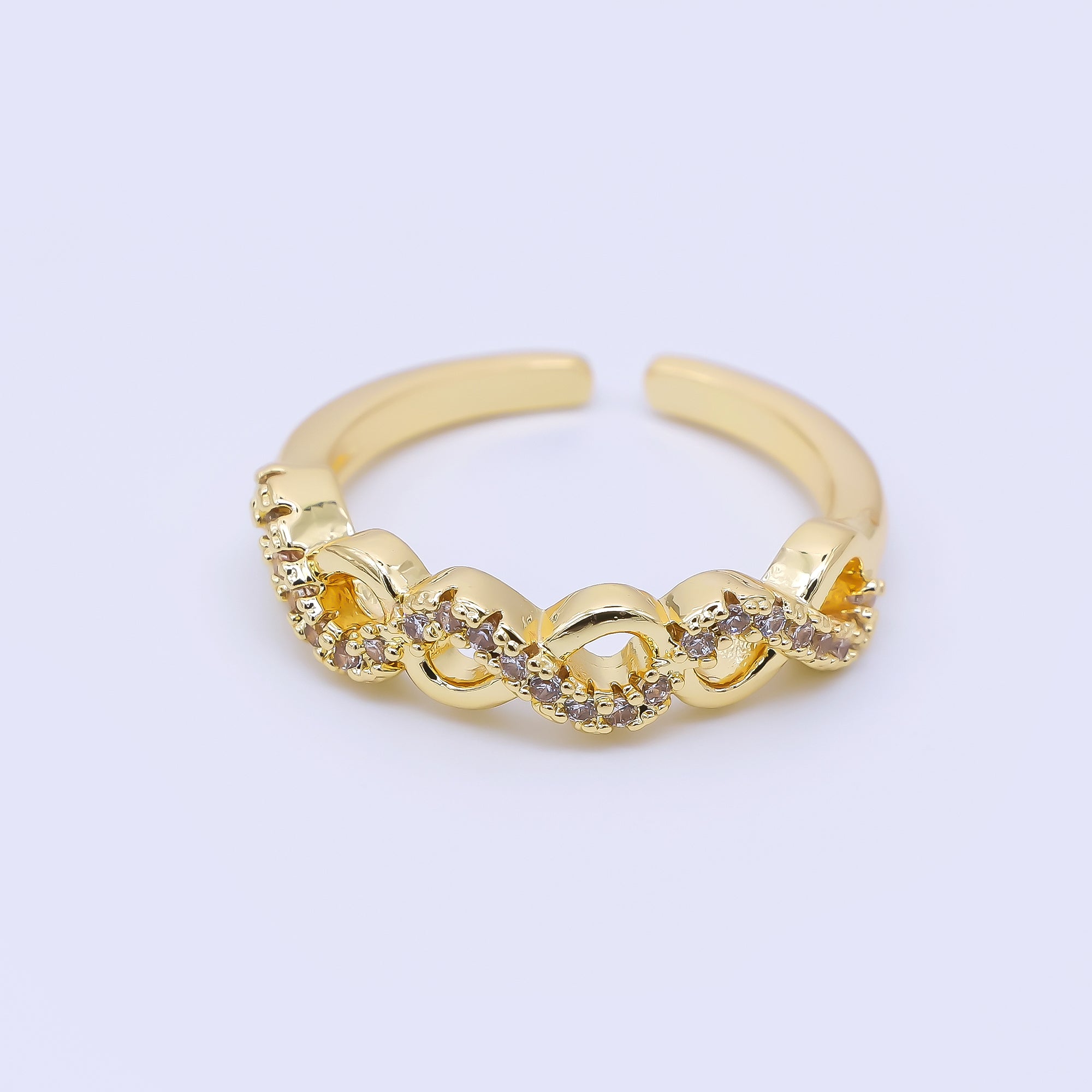 24K Gold Filled Micro Paved CZ Infinity Chain Adjustable Open Ring | O1184