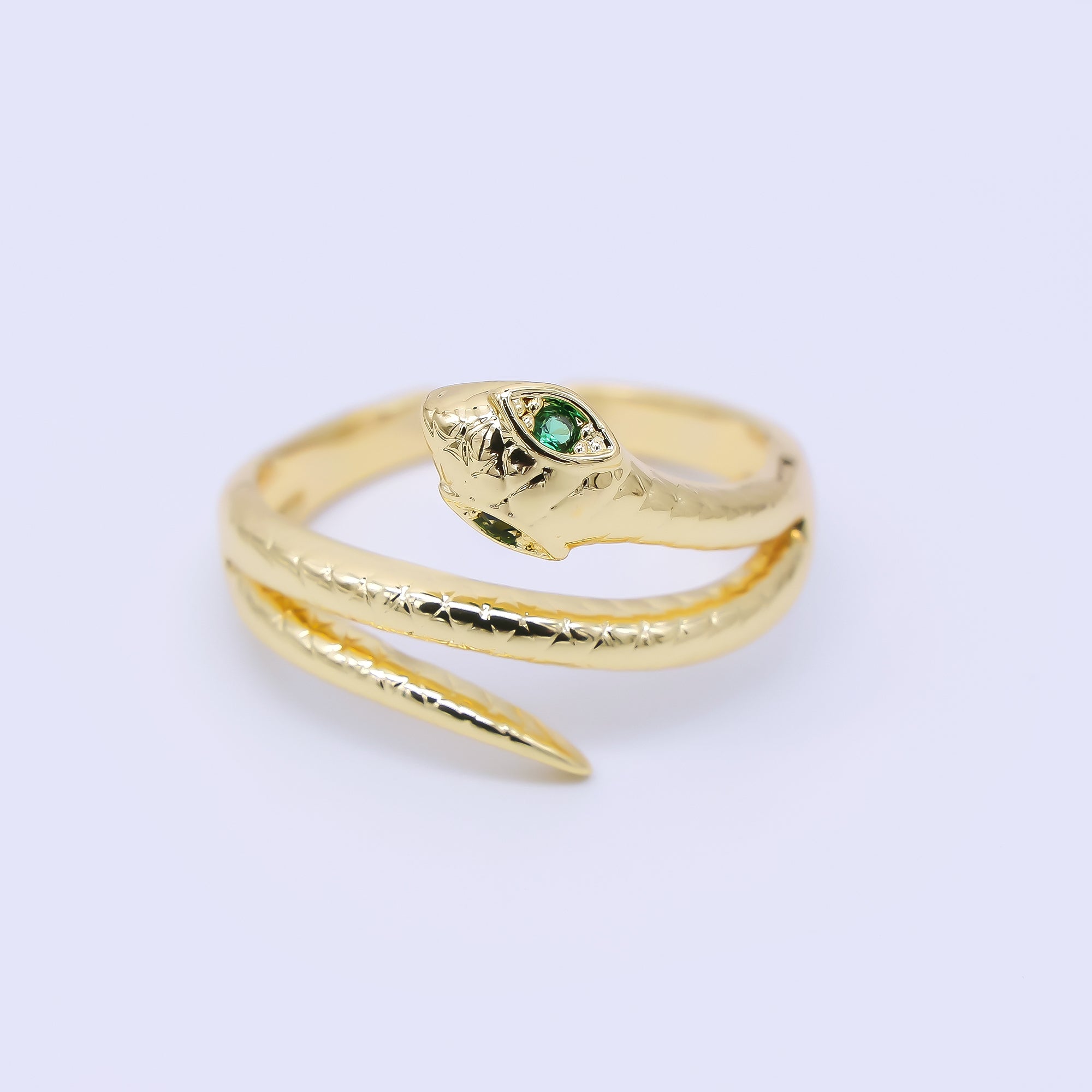 24K Gold Filled Green Round CZ Reputation Venomous Snake Adjustable Ring | O1185