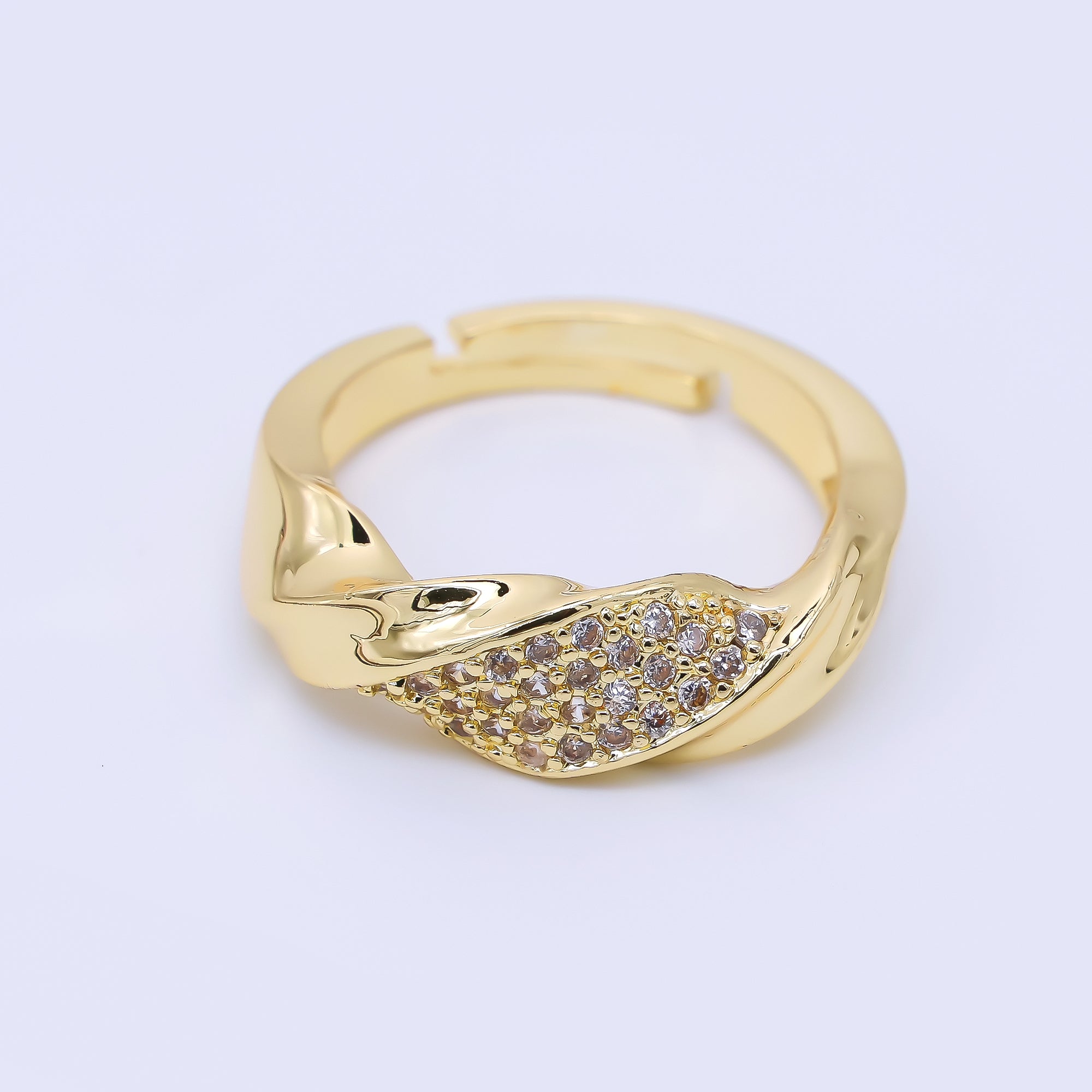 24K Gold Filled Micro Paved CZ Twist of Sparkle Adjustable Ring | O1191