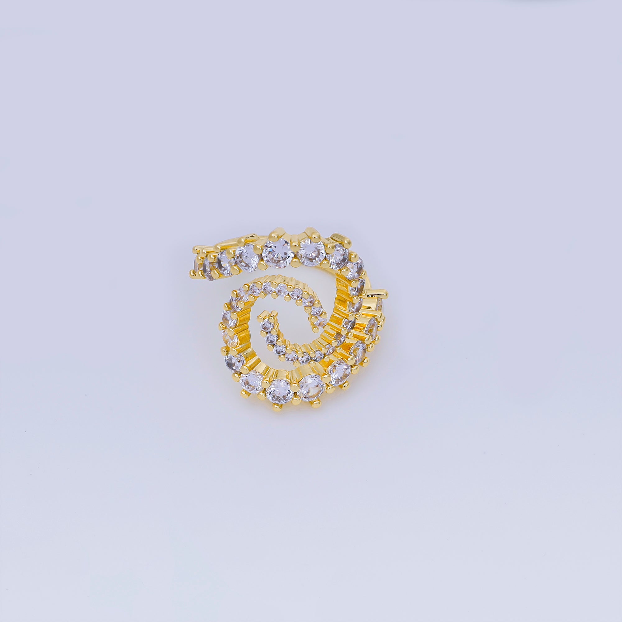 24K Gold Filled Micro Paved CZ Snail Double Spiral Ring | O-1447