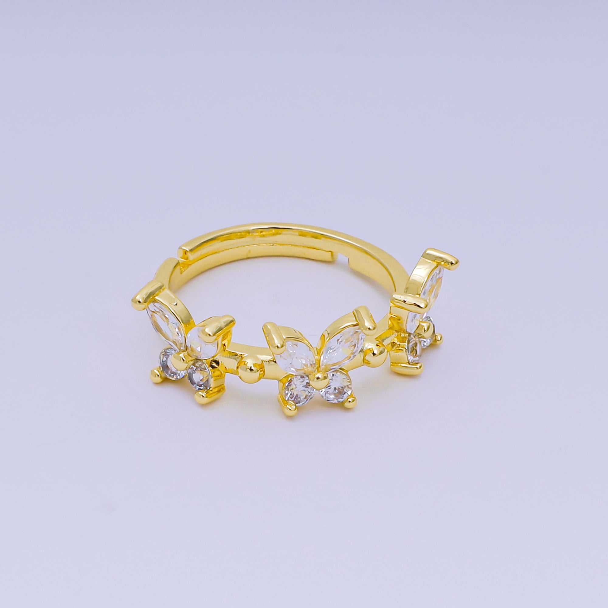 24K Gold Filled Marquise CZ The Trinity Butterfly Animal Adjustable Ring | O-1451