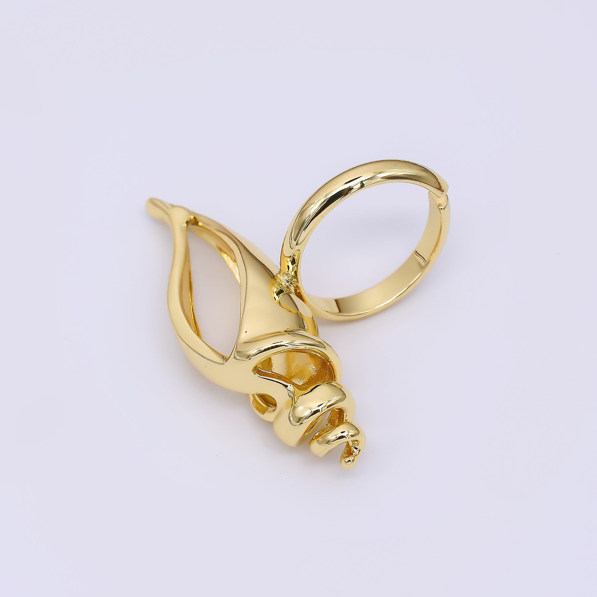 24K Gold Filled Nautical Conch Shell Statement Adjustable Open Ring | O1467