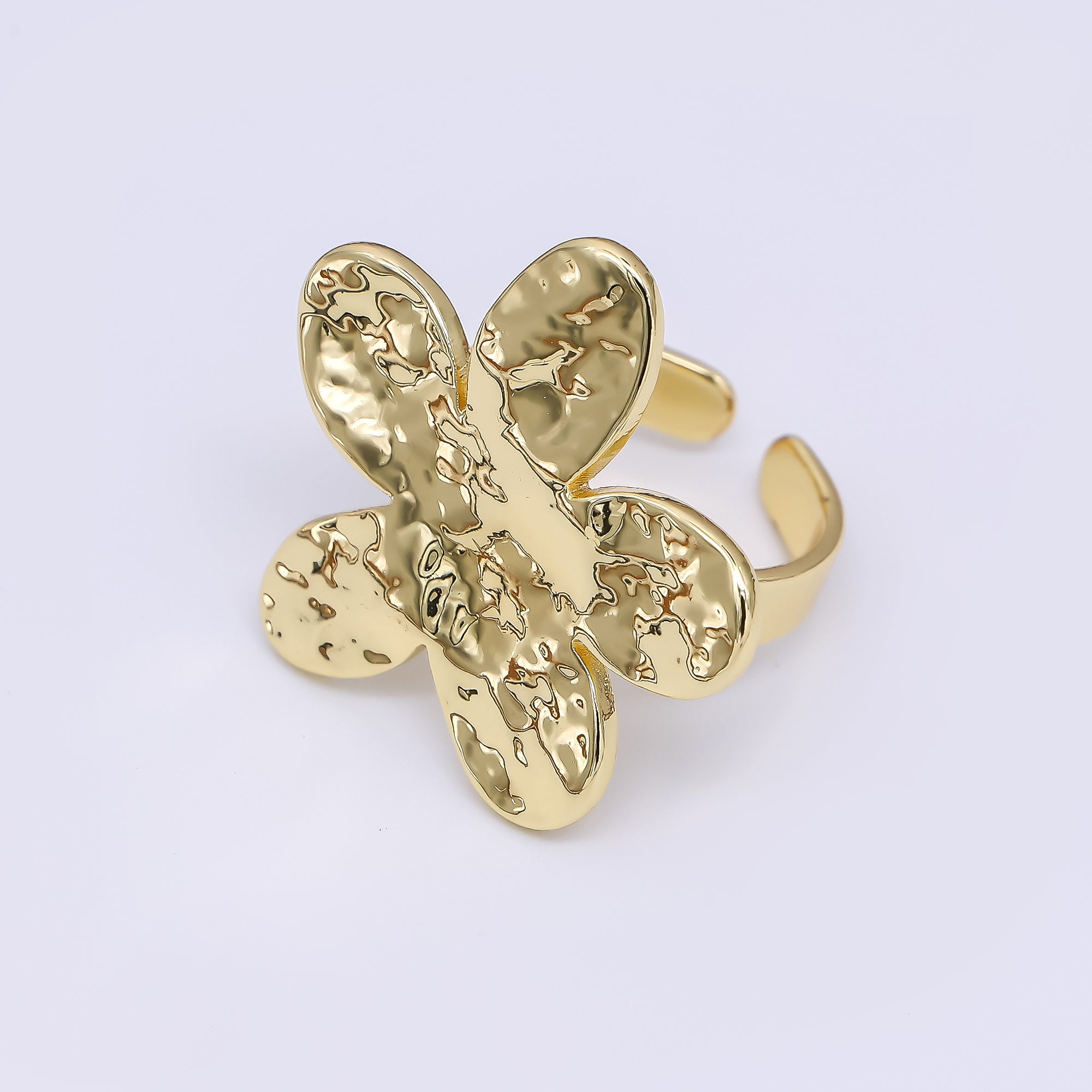 24K Gold Filled Hammered Blooming Flower Adjustable Open Ring | O1471