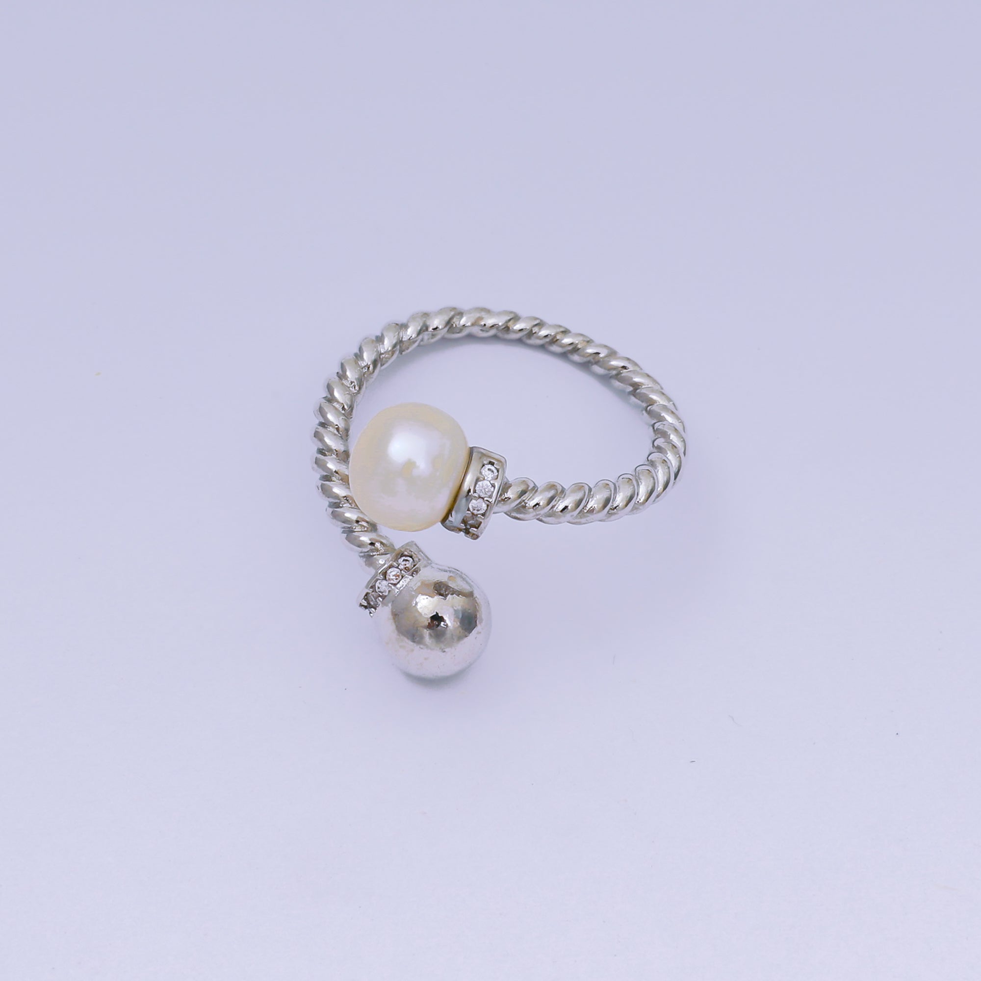 24K Gold Filled Micro Paved CZ Shell Pearl Classic Twisted Rope Promise Adjustable Ring in Gold & Silver | O-1492 O-1493
