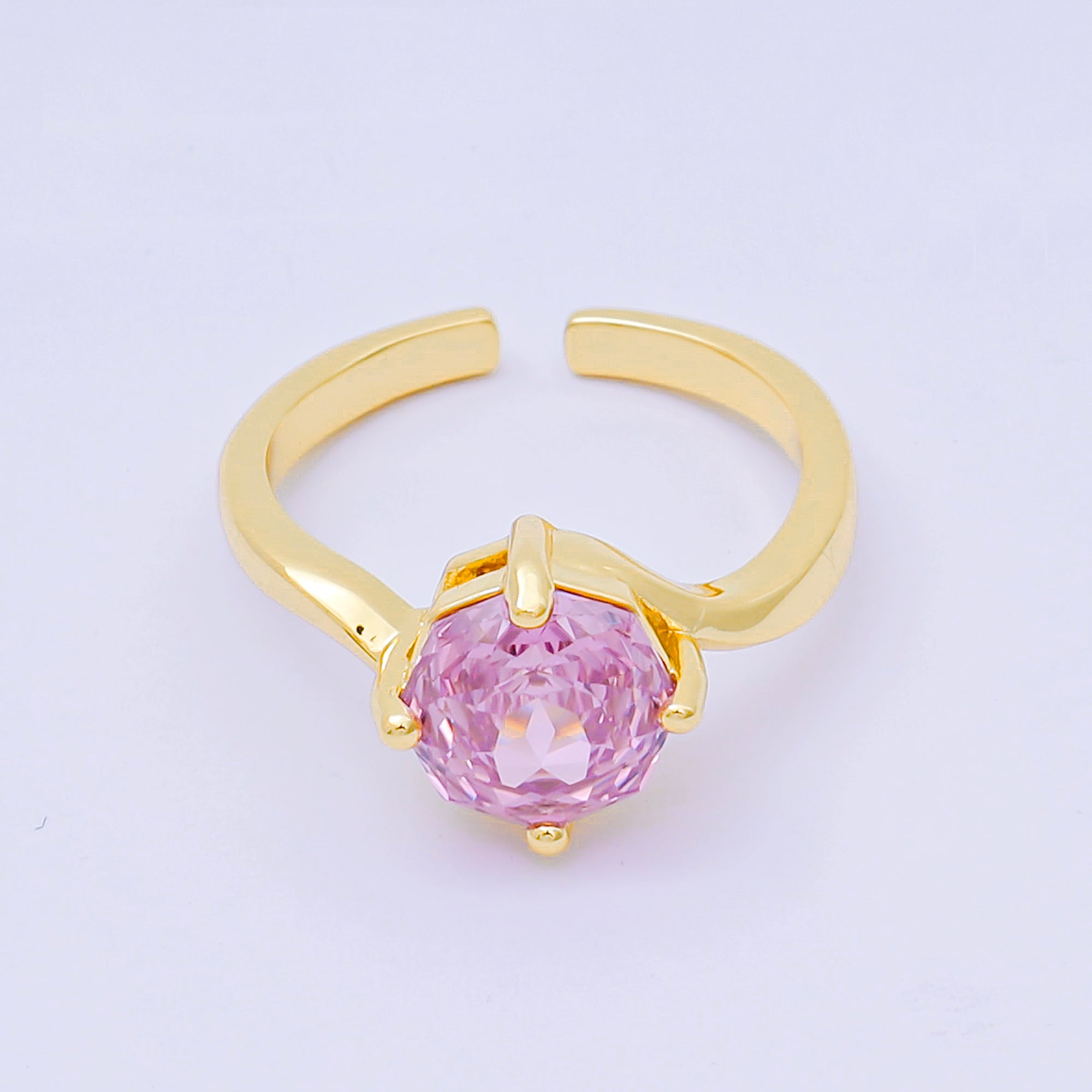 24K Gold Filled Round CZ Simple Classic Solitaire Adjustable Ring in Pink, Blue, & Red | O-1494 - O-1500, O-1511 O-1566 O-1579 O-1580 O-1593 O-1599 O-1600