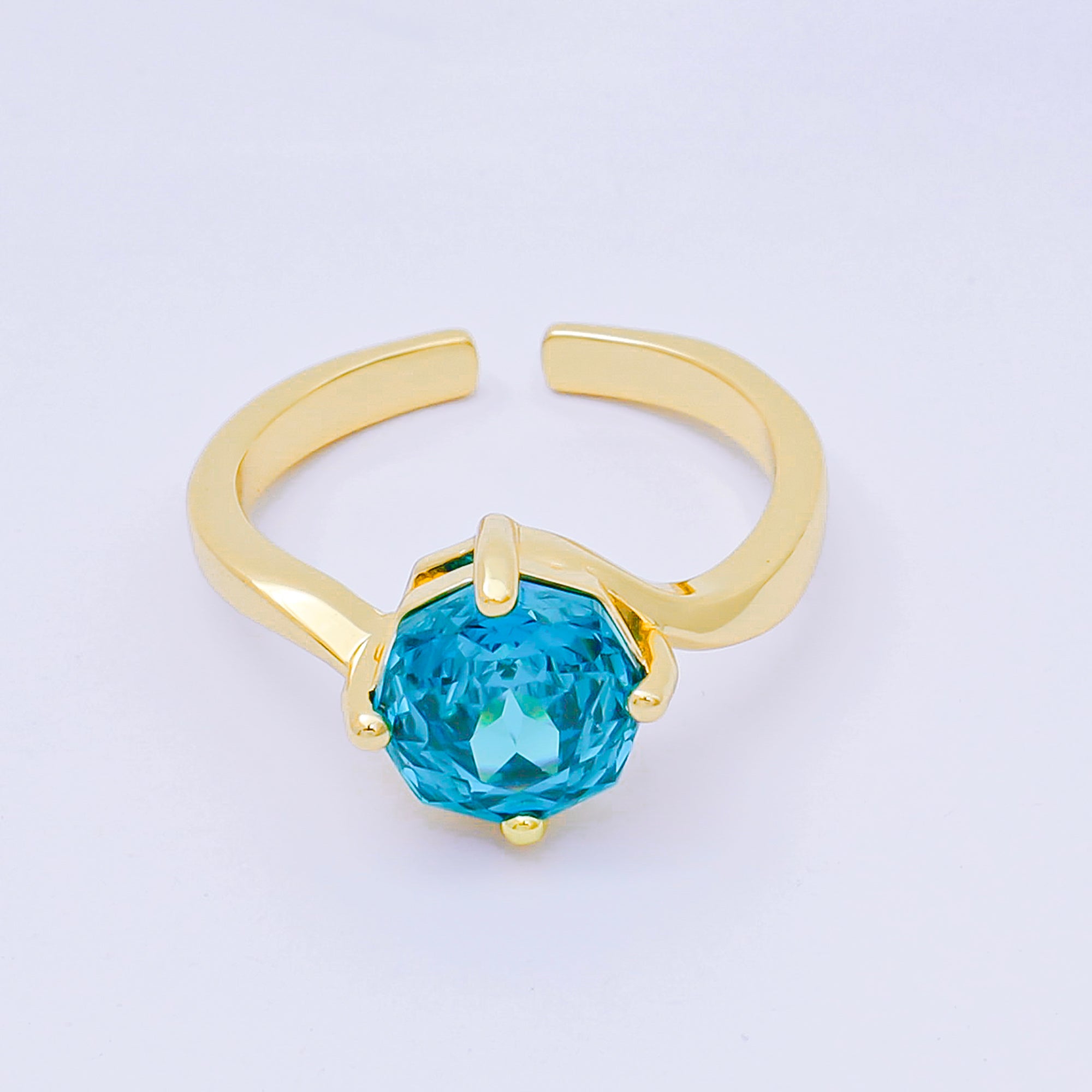 24K Gold Filled Round CZ Simple Classic Solitaire Adjustable Ring in Pink, Blue, & Red | O-1494 - O-1500, O-1511 O-1566 O-1579 O-1580 O-1593 O-1599 O-1600