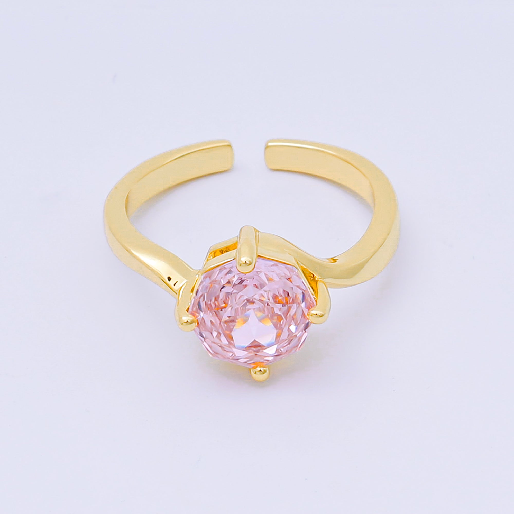 24K Gold Filled Round CZ Simple Classic Solitaire Adjustable Ring in Pink, Blue, & Red | O-1494 - O-1500, O-1511 O-1566 O-1579 O-1580 O-1593 O-1599 O-1600