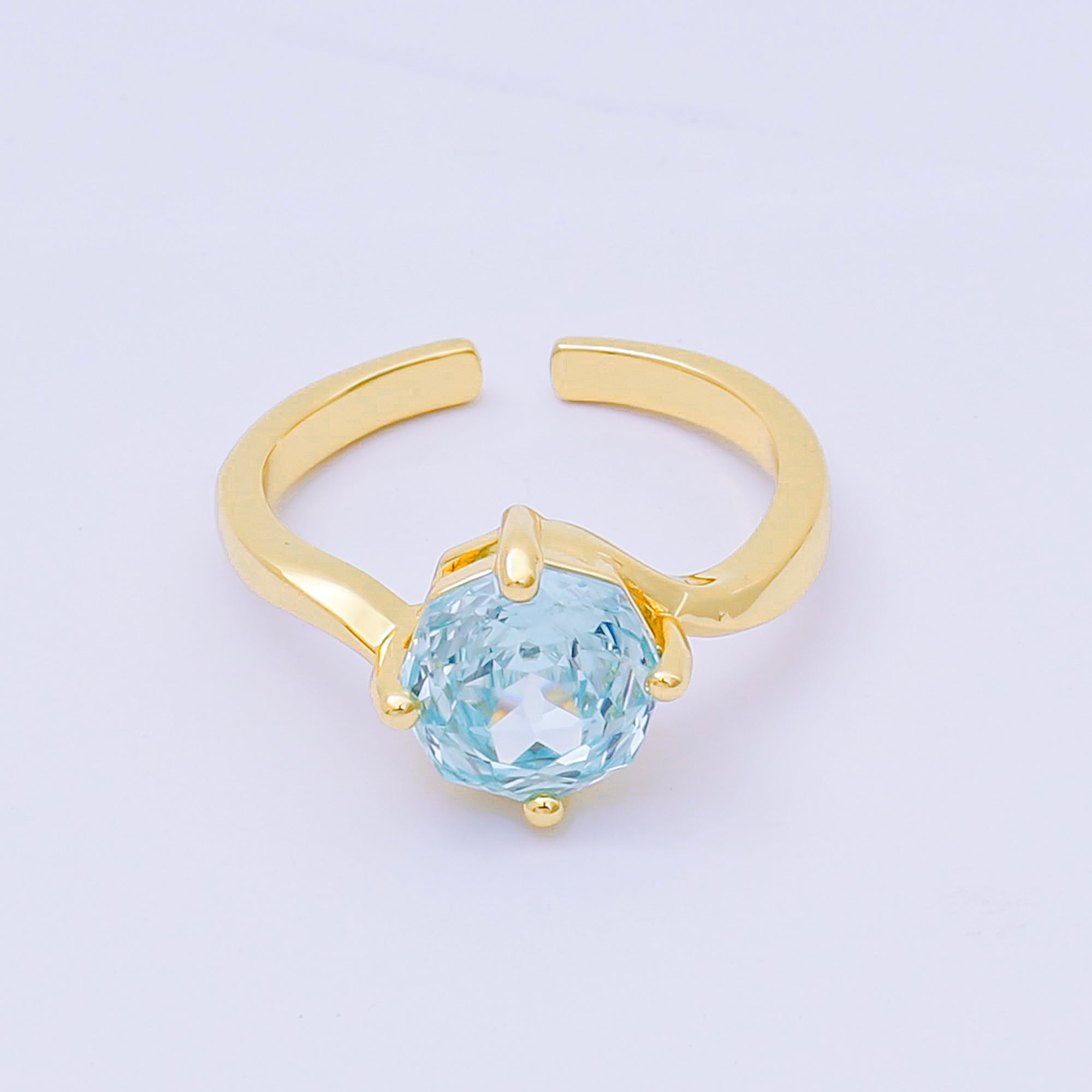 24K Gold Filled Round CZ Simple Classic Solitaire Adjustable Ring in Pink, Blue, & Red | O-1494 - O-1500, O-1511 O-1566 O-1579 O-1580 O-1593 O-1599 O-1600