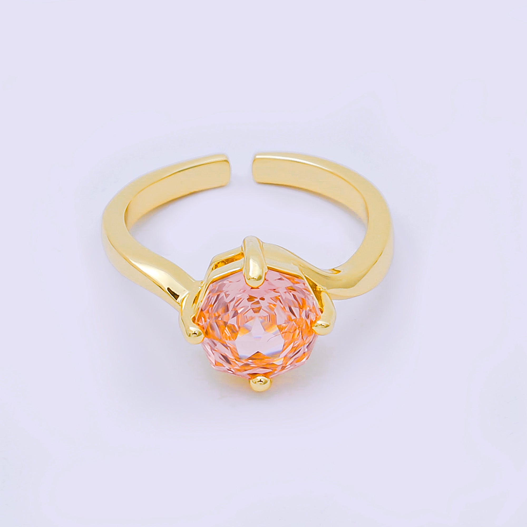 24K Gold Filled Round CZ Simple Classic Solitaire Adjustable Ring in Pink, Blue, & Red | O-1494 - O-1500, O-1511 O-1566 O-1579 O-1580 O-1593 O-1599 O-1600