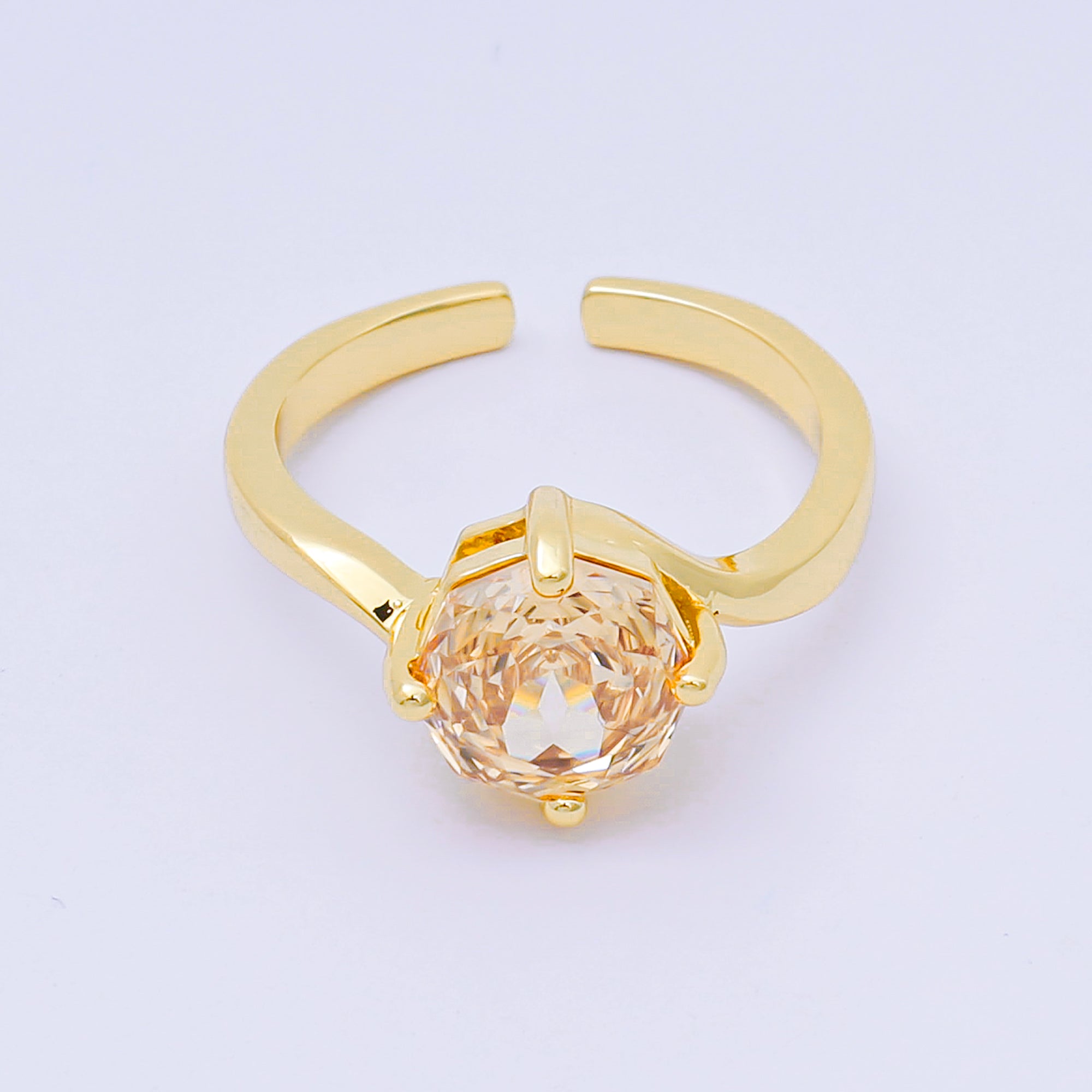 24K Gold Filled Round CZ Simple Classic Solitaire Adjustable Ring in Pink, Blue, & Red | O-1494 - O-1500, O-1511 O-1566 O-1579 O-1580 O-1593 O-1599 O-1600