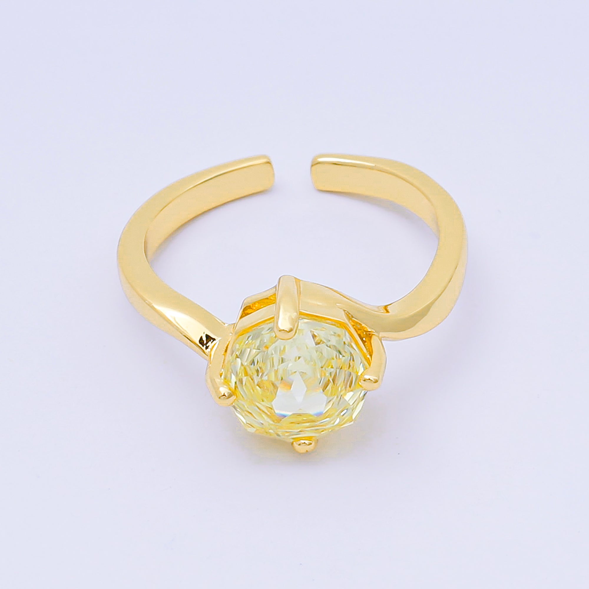 24K Gold Filled Round CZ Simple Classic Solitaire Adjustable Ring in Pink, Blue, & Red | O-1494 - O-1500, O-1511 O-1566 O-1579 O-1580 O-1593 O-1599 O-1600