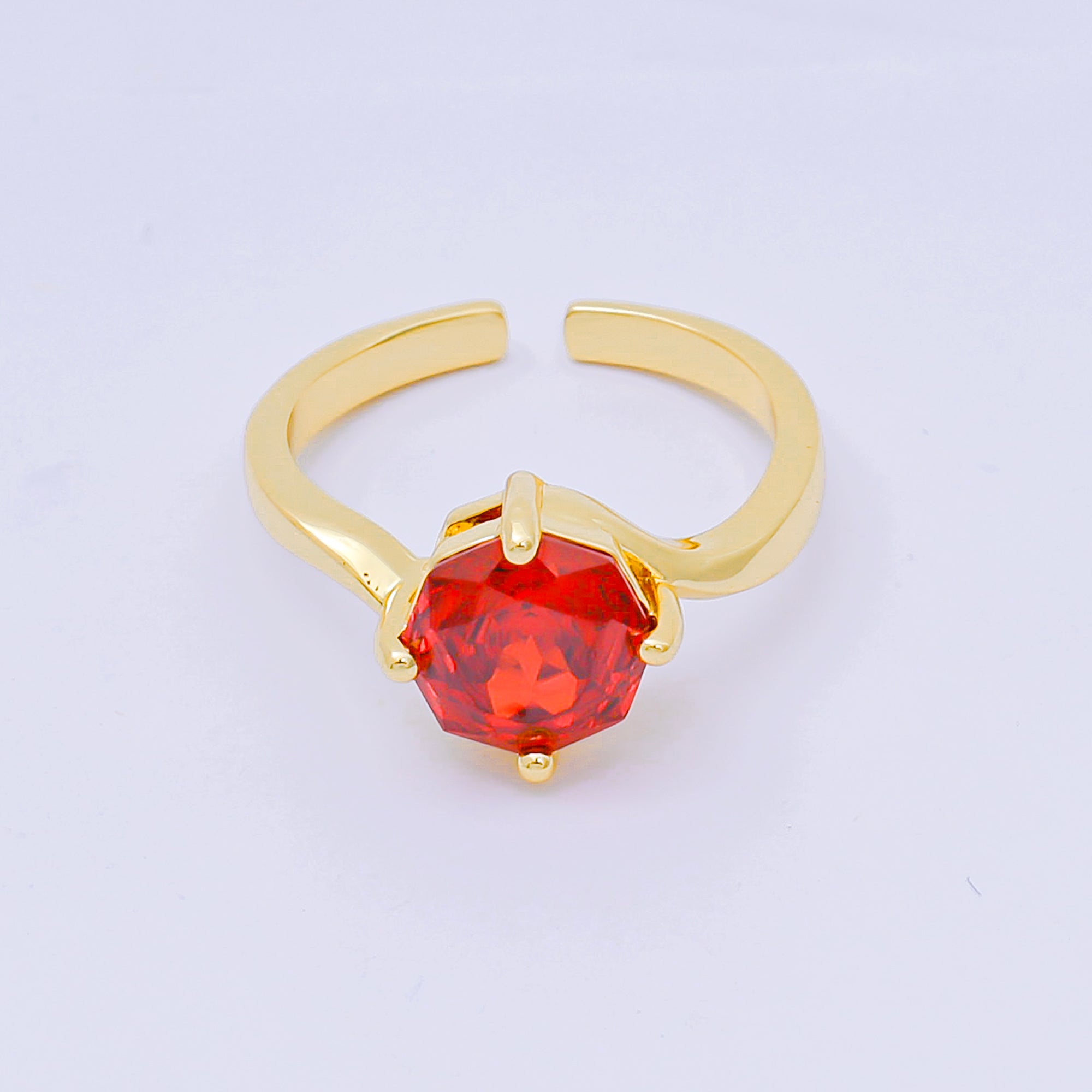 24K Gold Filled Round CZ Simple Classic Solitaire Adjustable Ring in Pink, Blue, & Red | O-1494 - O-1500, O-1511 O-1566 O-1579 O-1580 O-1593 O-1599 O-1600