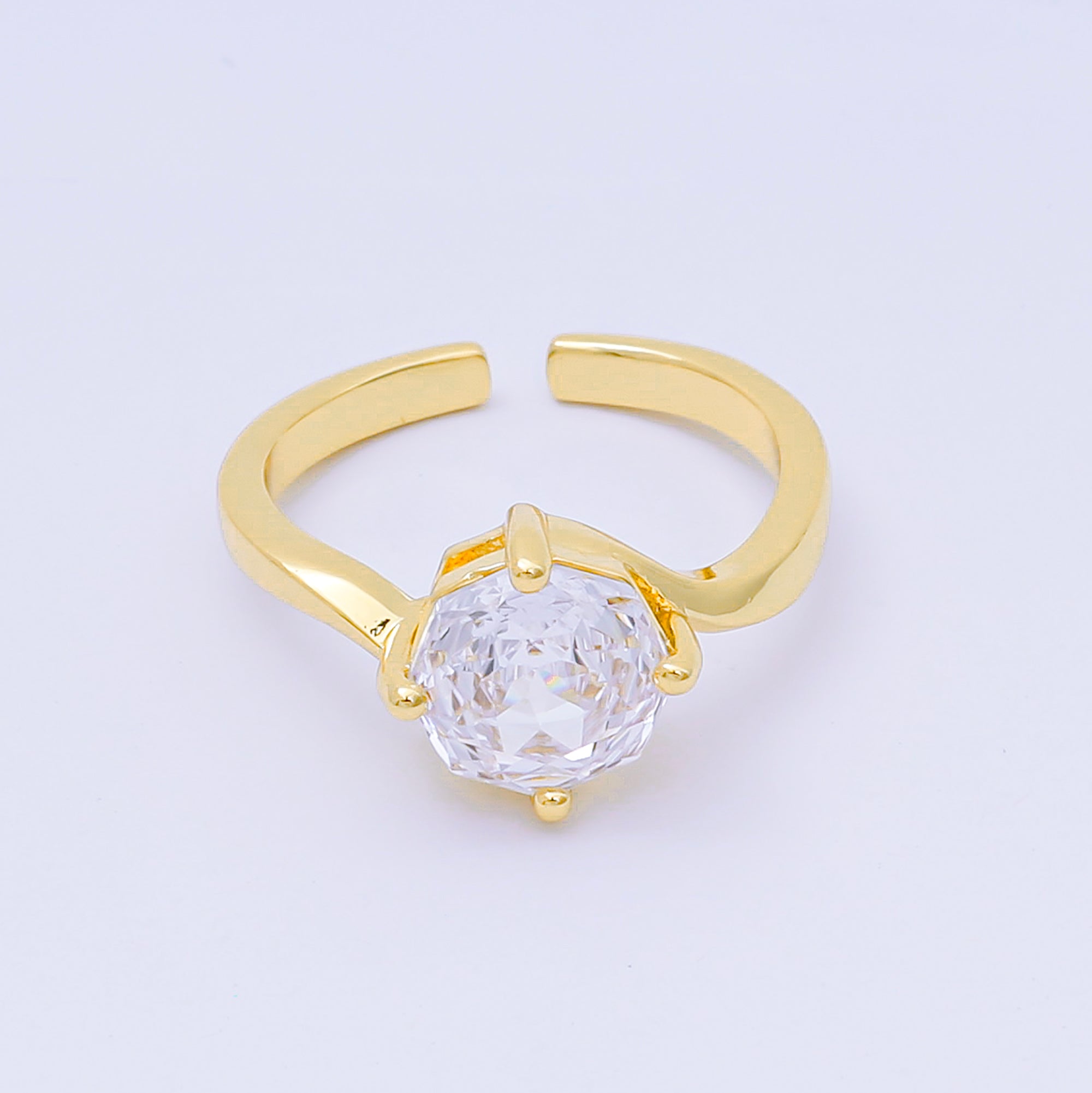 24K Gold Filled Round CZ Simple Classic Solitaire Adjustable Ring in Pink, Blue, & Red | O-1494 - O-1500, O-1511 O-1566 O-1579 O-1580 O-1593 O-1599 O-1600