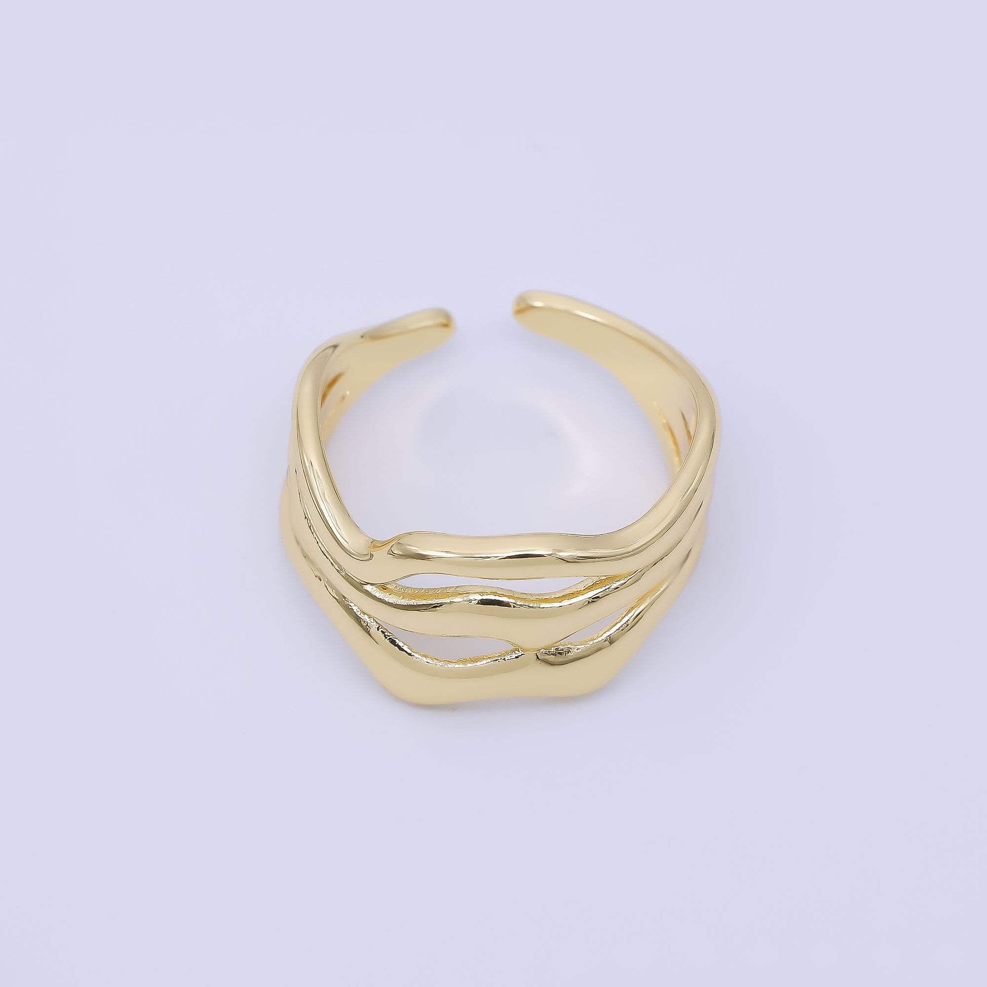 24K Gold Filled Triple Waves Band Ring in Gold & Silver | O1620 O1621