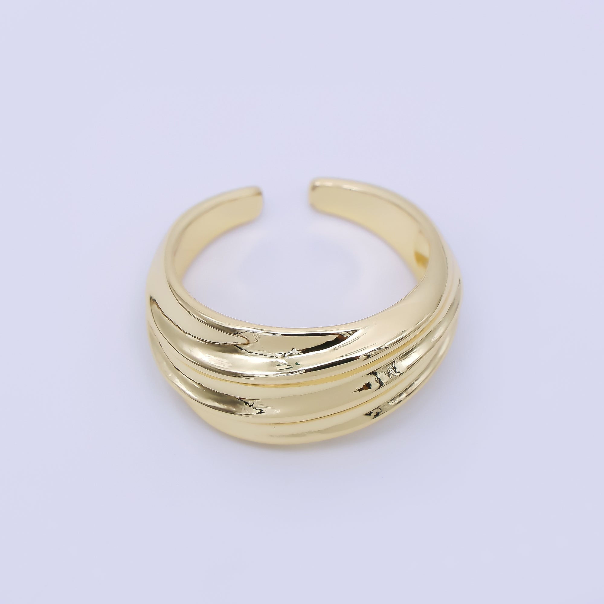 24K Gold Filled Stripes Textured Dome Ring in Gold & Silver | O1632 O1639
