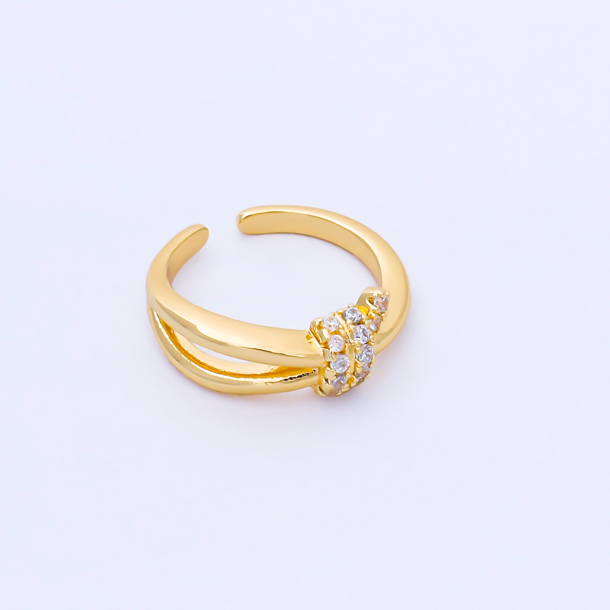 24K Gold Filled Micro Paved CZ Knot Double Band Ring | O1662