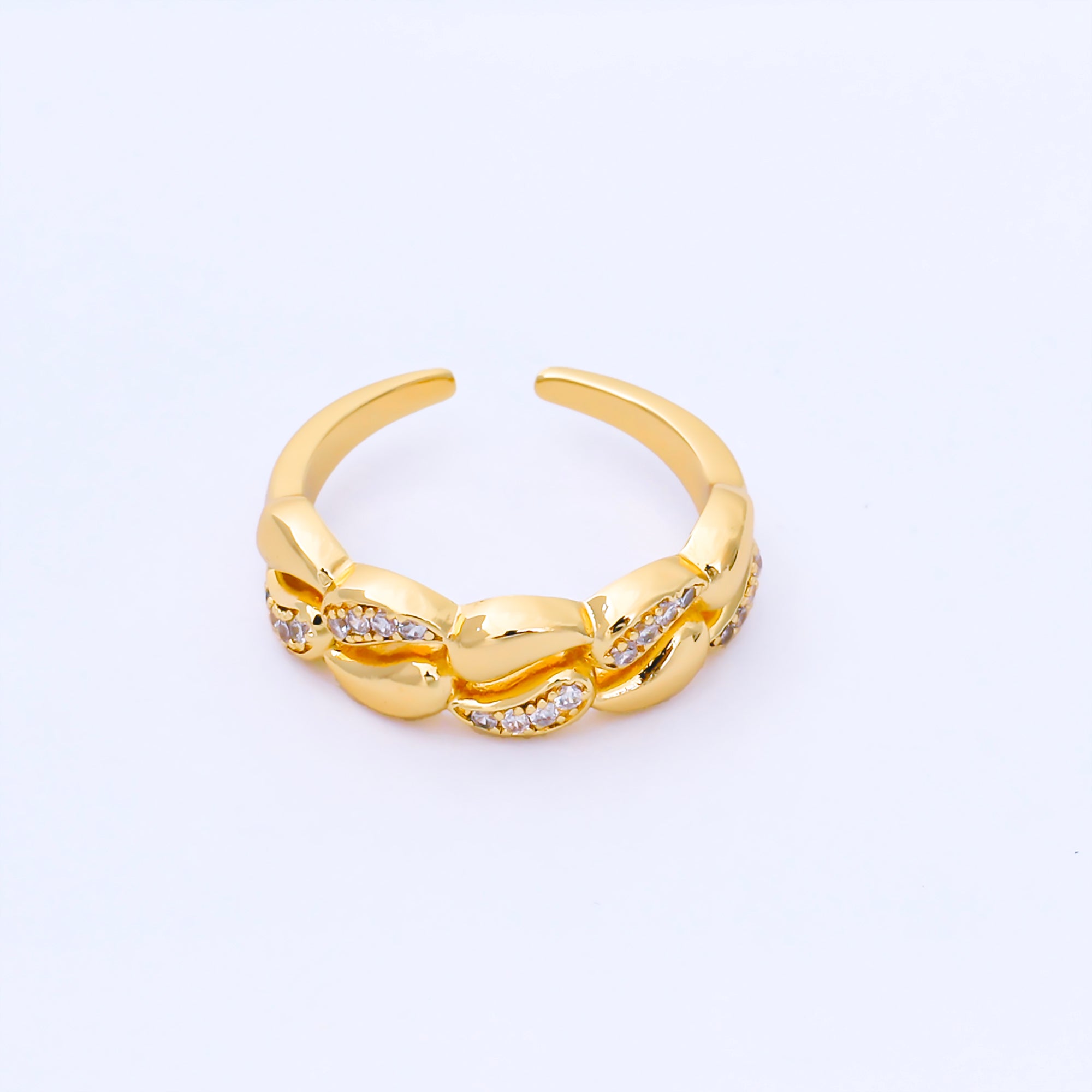 24K Gold Filled Micro Paved CZ Yin-Yang Tomoe Adjustable Ring | O1665