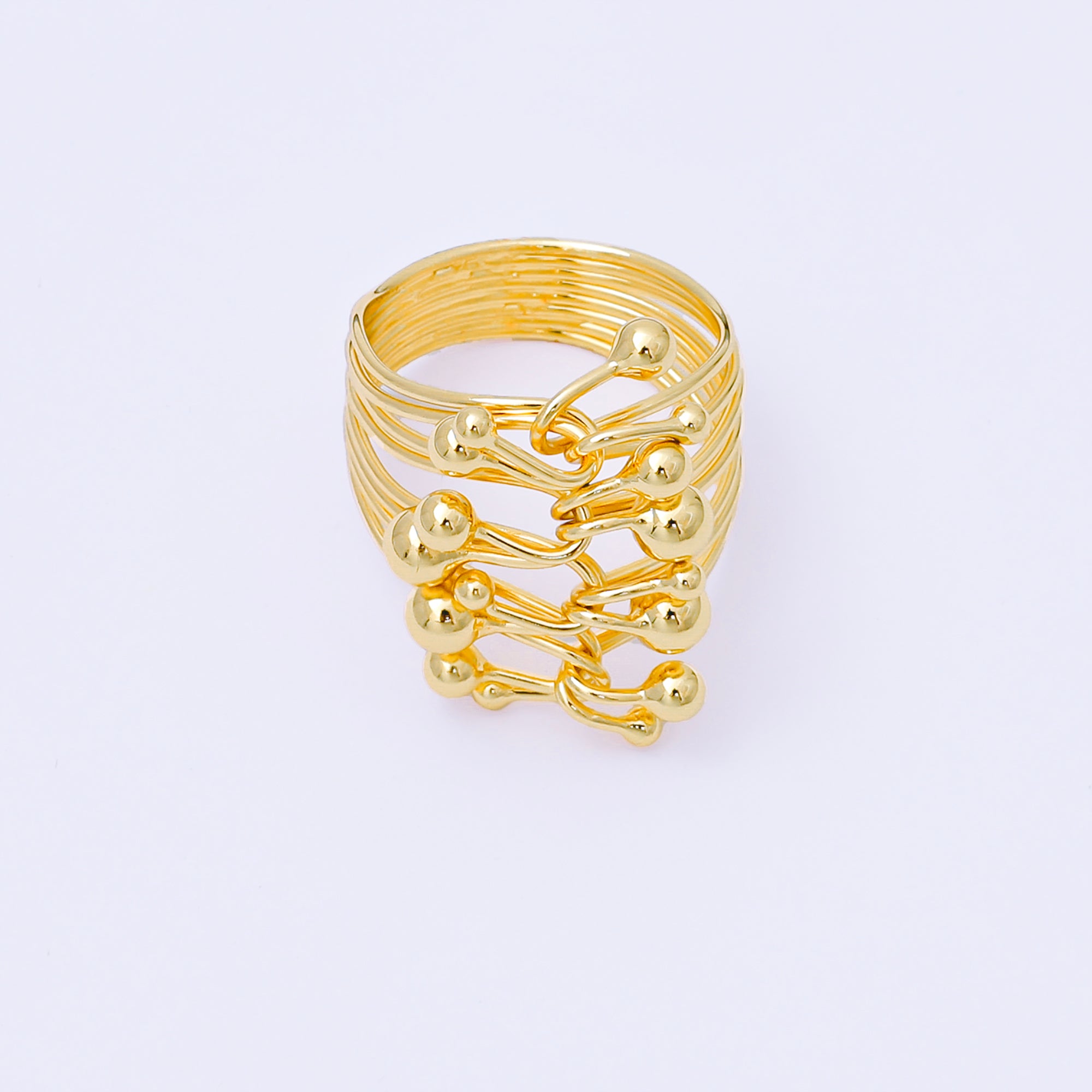 24K Gold Filled Multiple Bead Tied Knot Band Wrap Ring | O2005