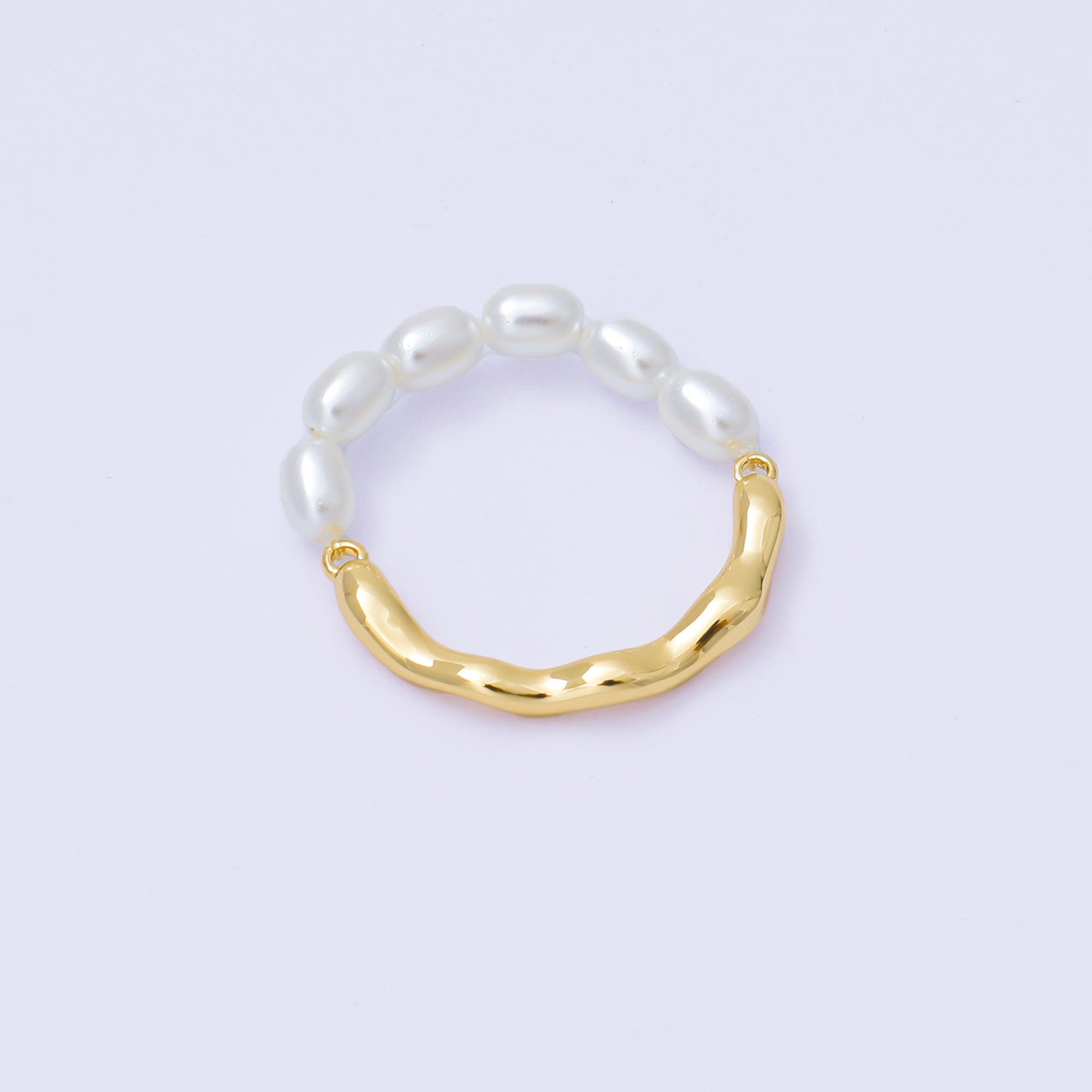 24K Gold Filled Shell Pearl Molten Linear Half Ring | O2007