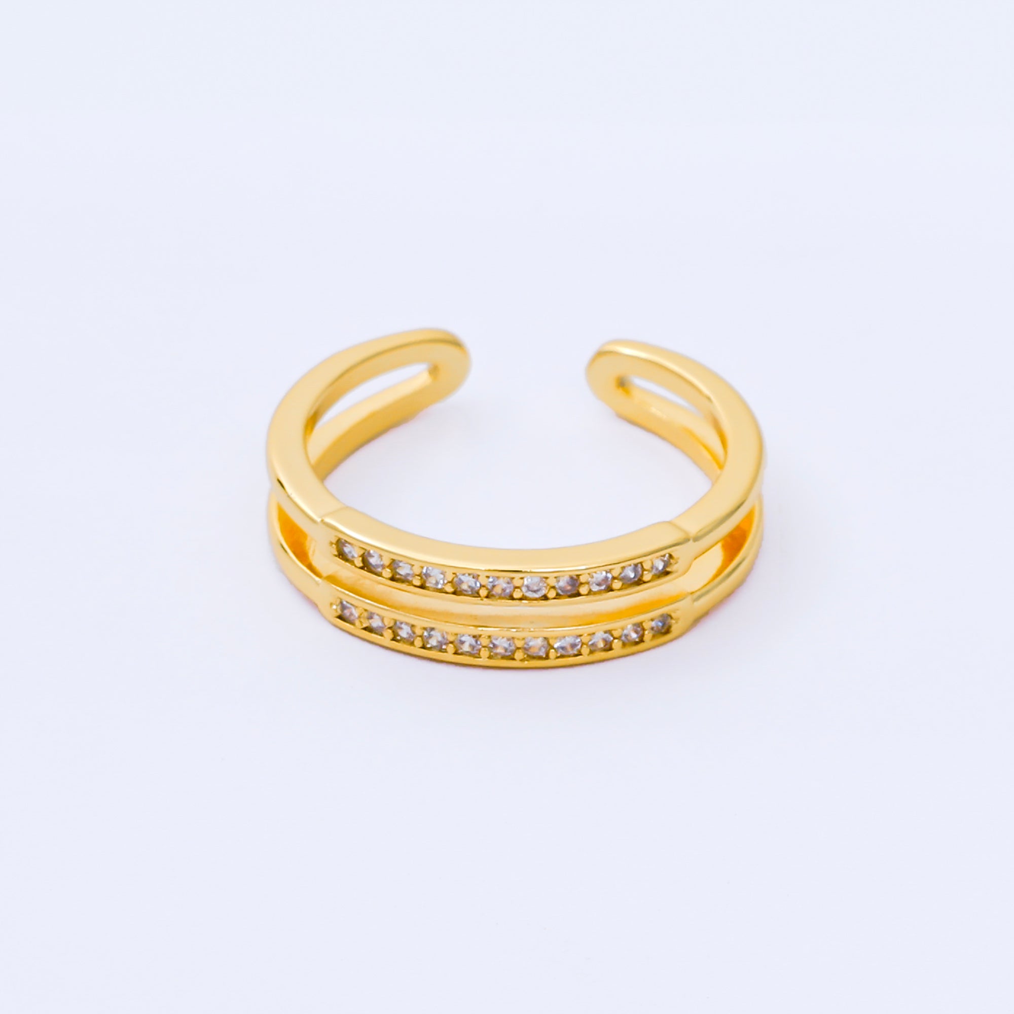 24K Gold Filled Micro Paved CZ Dual Band Adjustable Ring | O2280