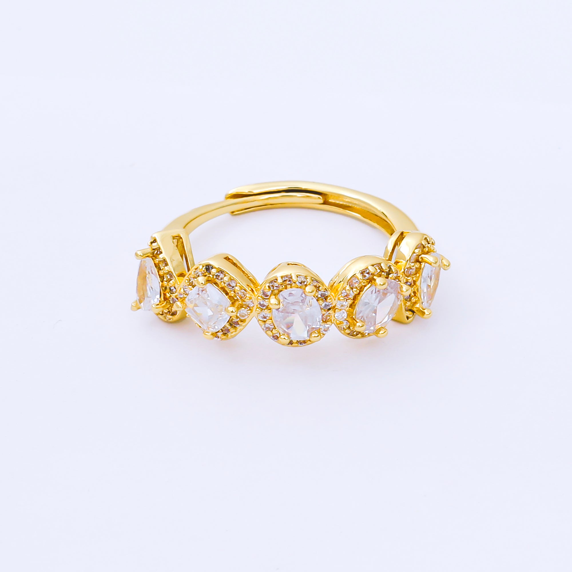 24K Gold Filled Mixed-Cut CZ Futuristic Geometrical Adjustable Ring | O2287