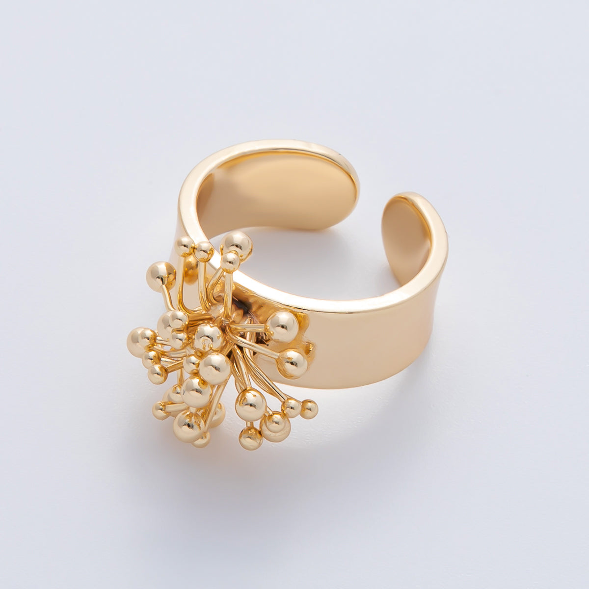 18K Gold Filled Minimalist Round Flower Wide Band Ring | O605