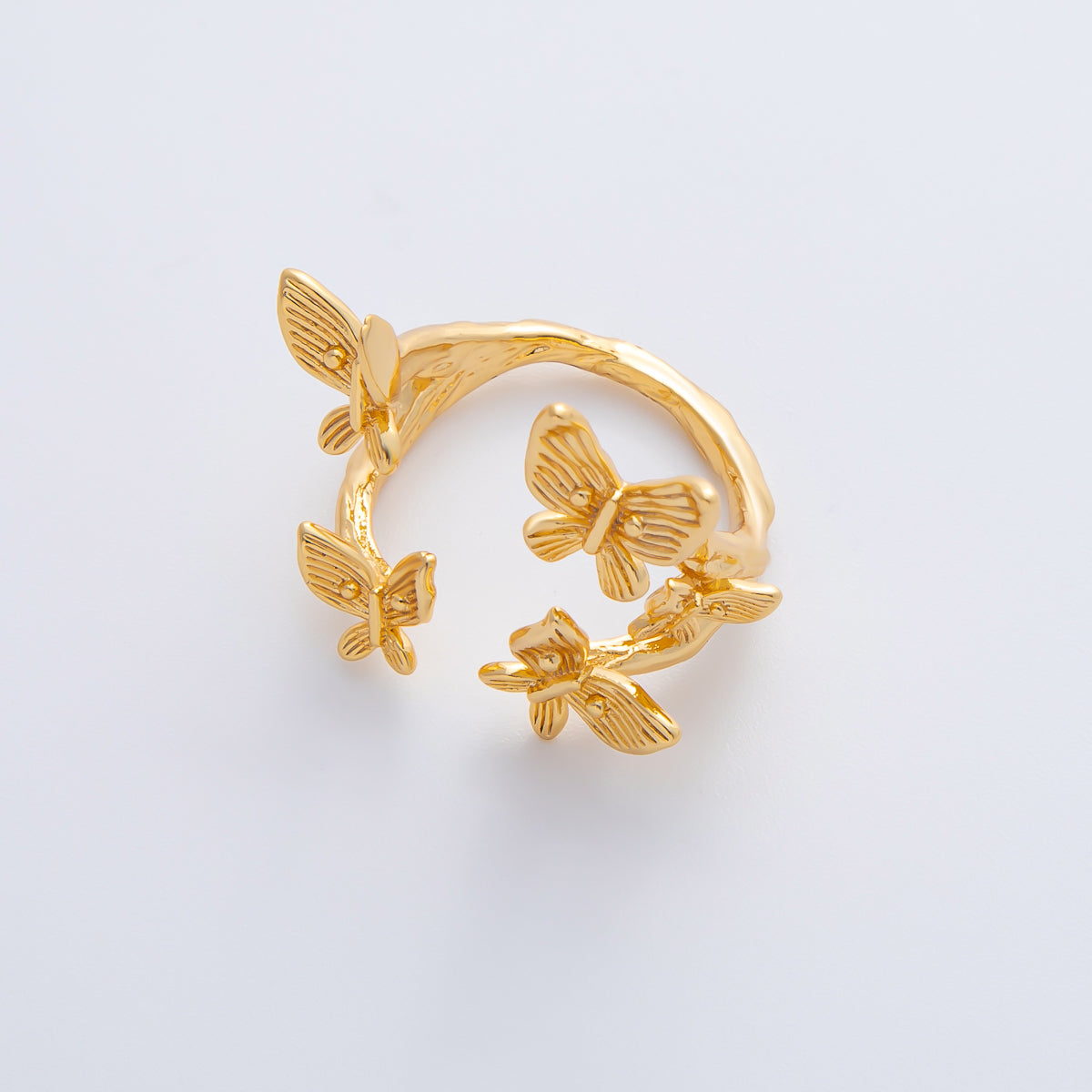 18K Gold Filled Multiple Butterfly Molten Hammered Wrap Ring | O621