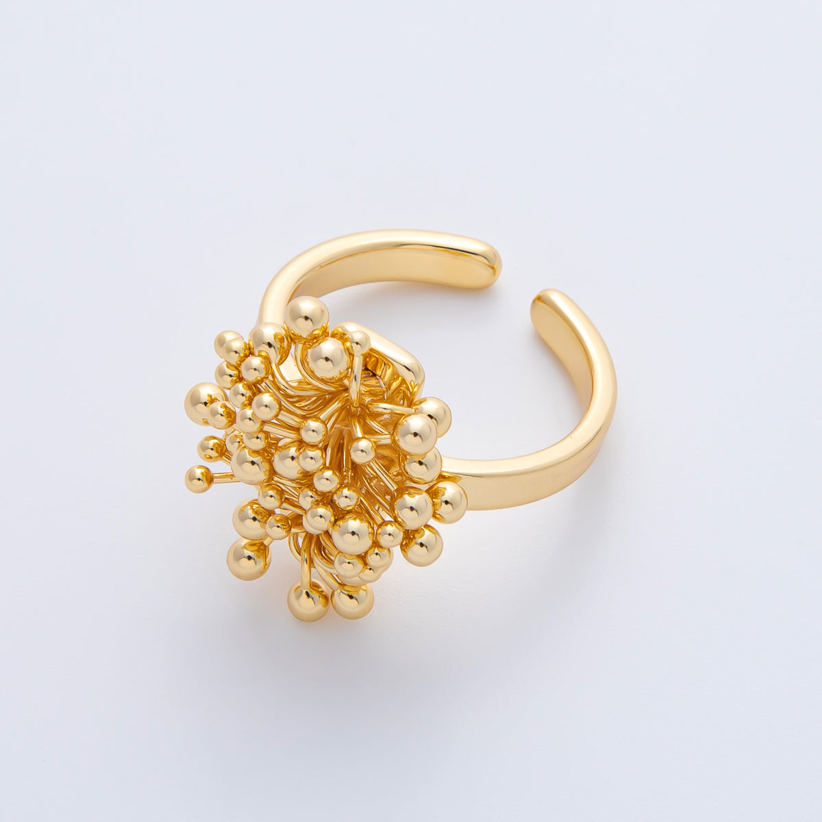 18K Gold Filled Vague Beaded Solitaire Adjustable Ring | O669