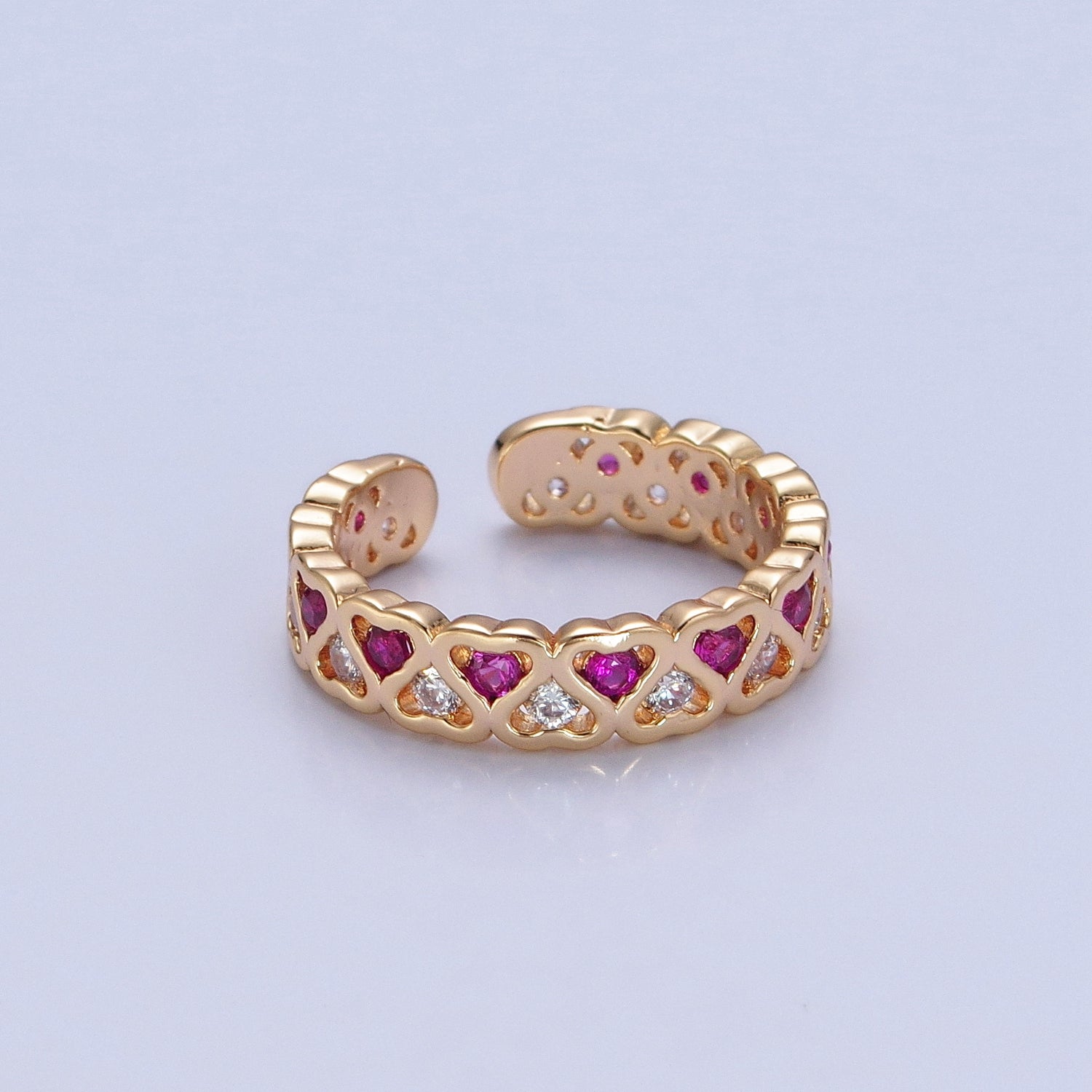 Minimalist Dainty cute CZ rings. Green hearts ring bands. Stacking rings. Gold plated rings O-735 O-736 Pink