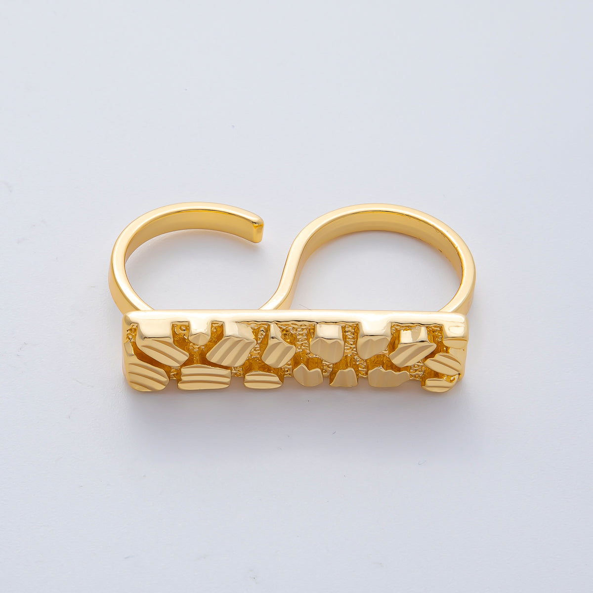 18K Gold Filled Geometric Edged Band Two-Finger Ring | O749