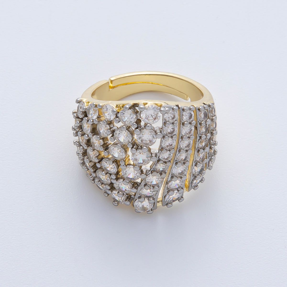18K Gold Filled Micro Paved Mixed Metal CZ Wide Signet Ring | O761