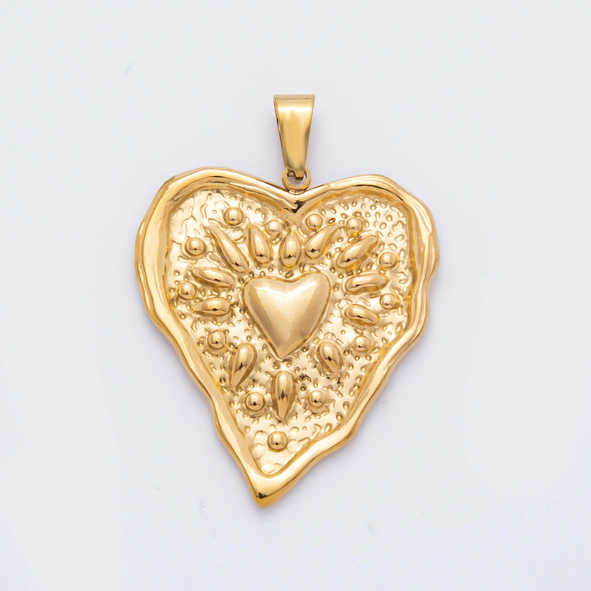 Stainless Steel 41.5mm Sunburst Textured Molten Heart Pendant | P-795