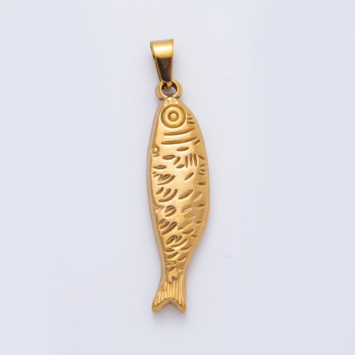 Stainless Steel 47mm Lined Sardine Fish Animal Pendant in Gold & Silver | P-802