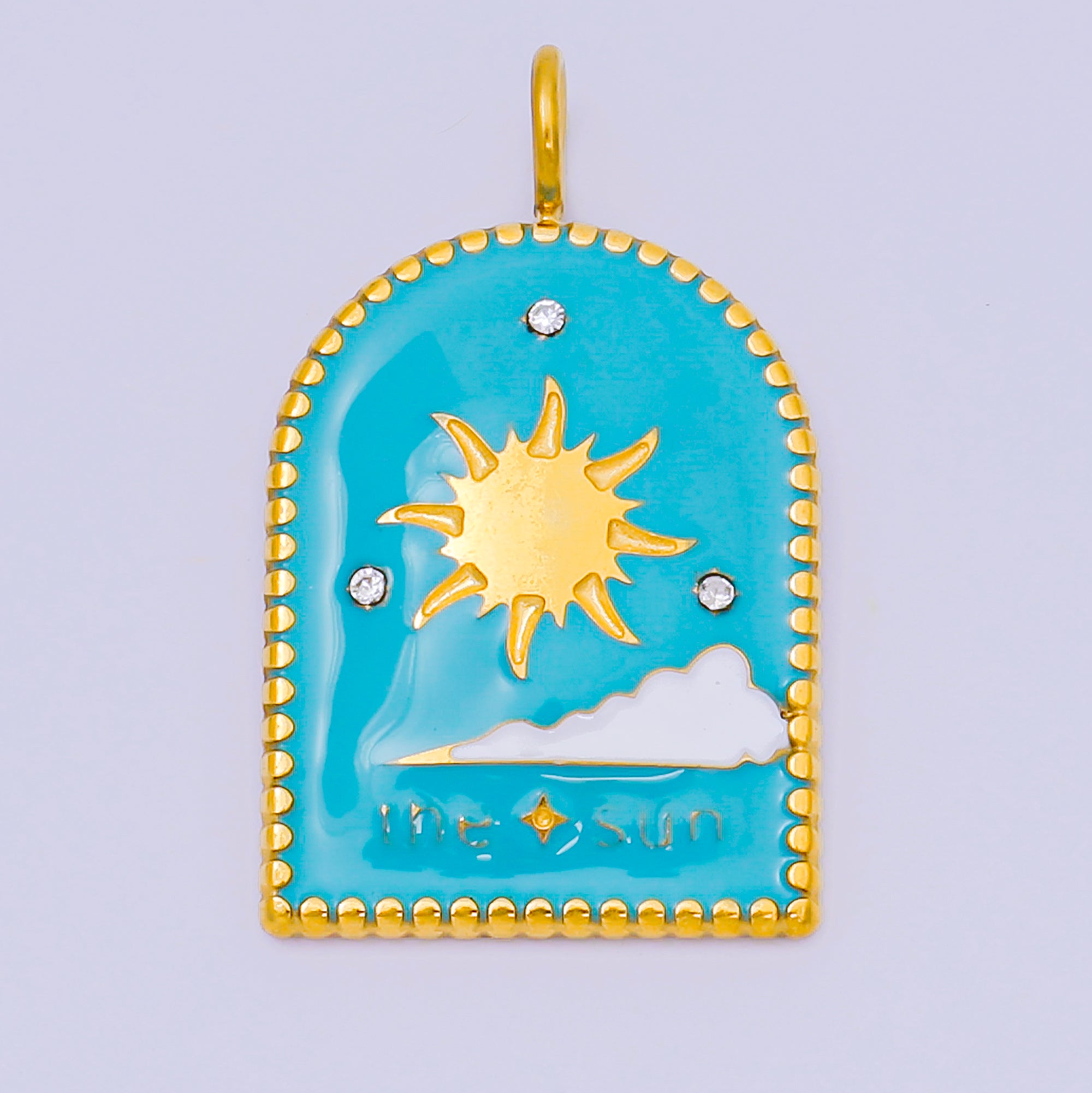 Dainty Gold Stainless Steel Sun Charm in Window Tag Enamel Morning Sky Pendant P-1397