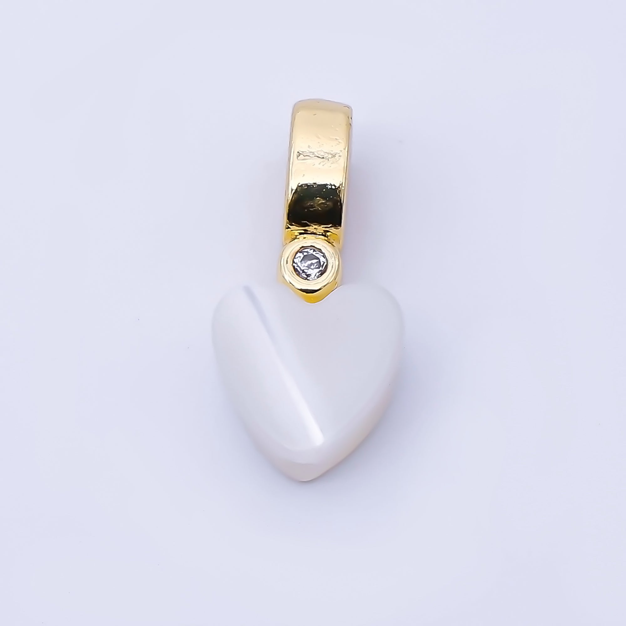 24K Gold Filled 13mm Heart Shell Pearl Clear CZ Bail Pendant | P1953