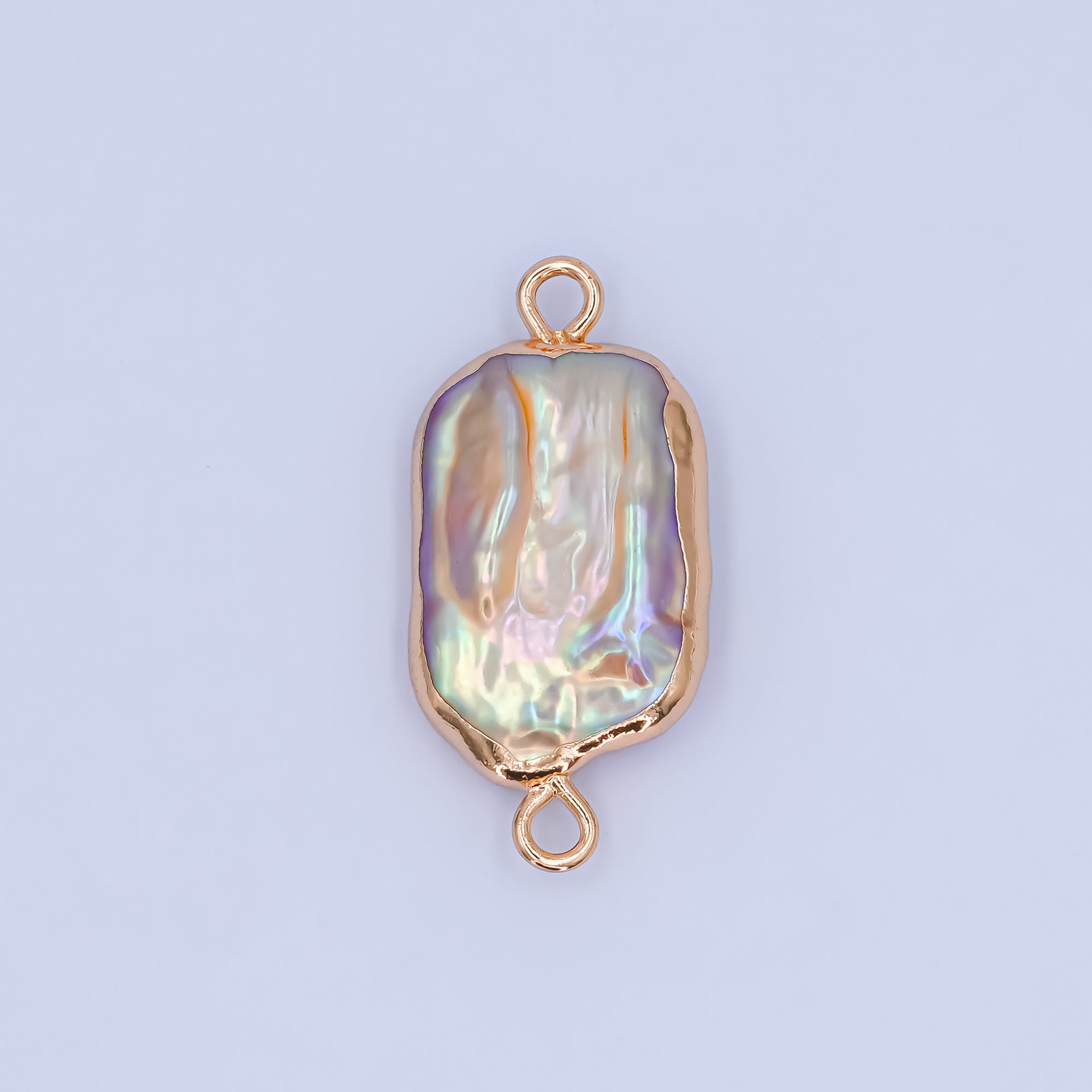24K Gold Filled Iridescent Pastel Rectangular Biwa Freshwater Pearl Connector | P1945