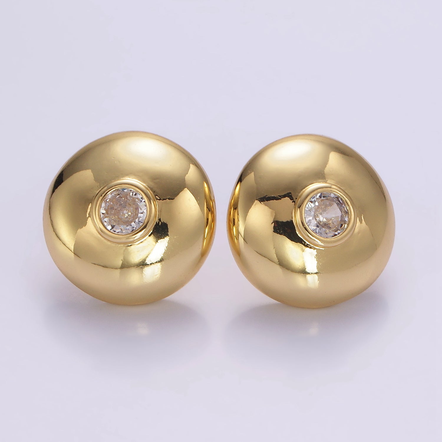 14K Gold Filled CZ Round Dome Stud Earrings | P509