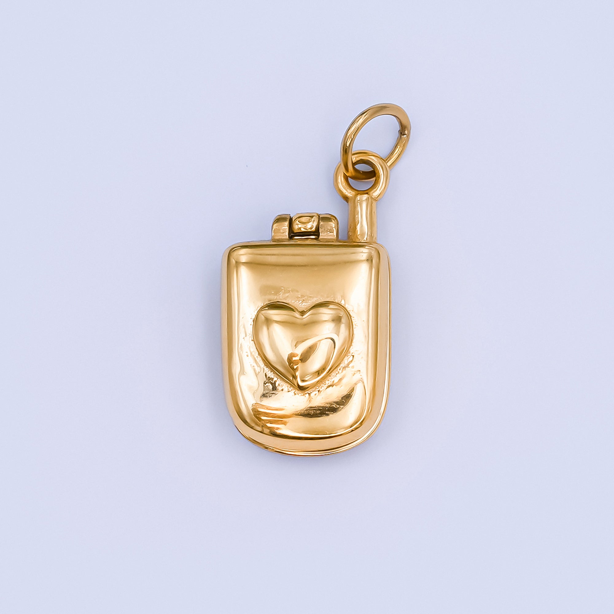 Stainless Steel Vintage Heart Flip Phone Charm in Gold & Silver | P726
