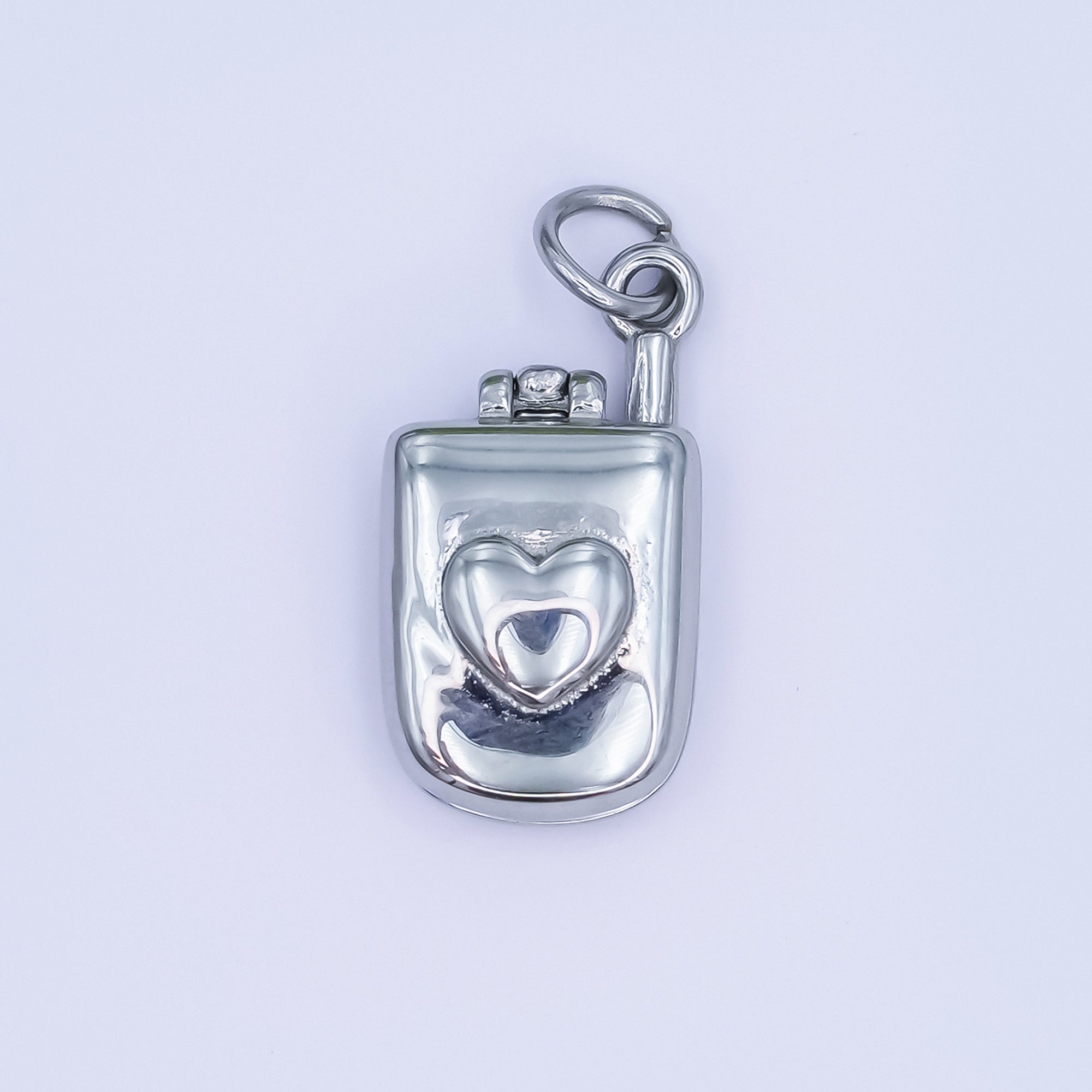Stainless Steel Vintage Heart Flip Phone Charm in Gold & Silver | P726
