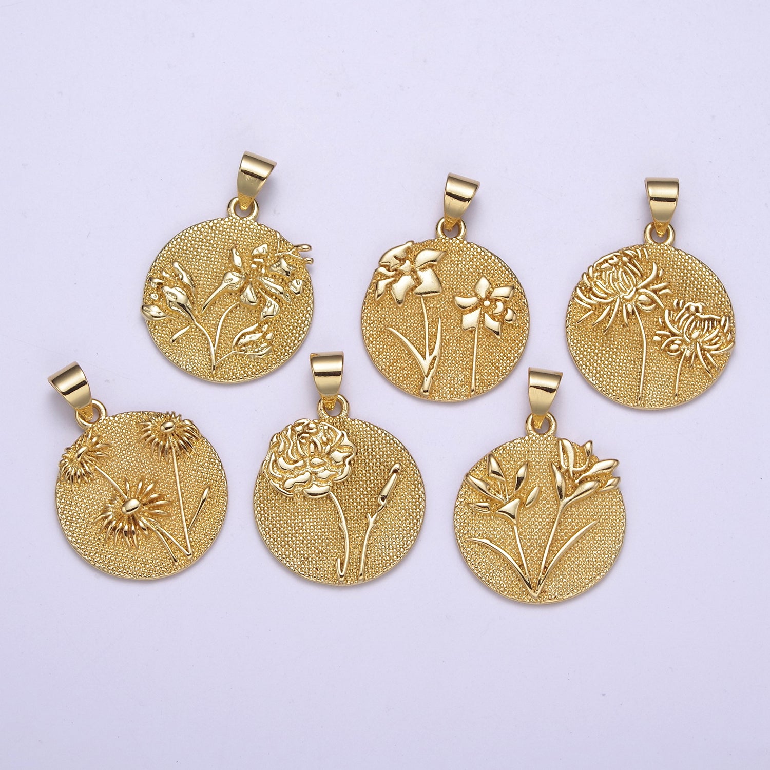 Wild Flower Collection Gold Rose Flower, Cotton Blossom, Sun Flower Dandelion Charm Medallion for Necklace Bracelet Supply H-070 H-079 H-087 H-093 H-095 H-099