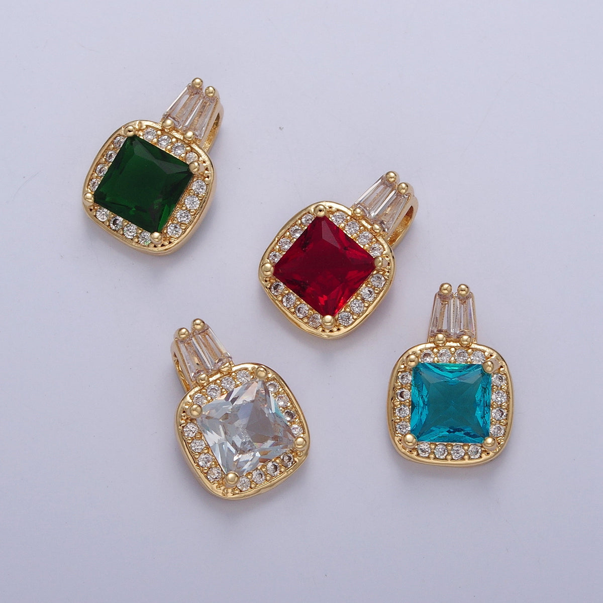 Gold Square CZ Stone with Clear Micro Pave Cross Pendant for Necklace Bracelet Component X-327