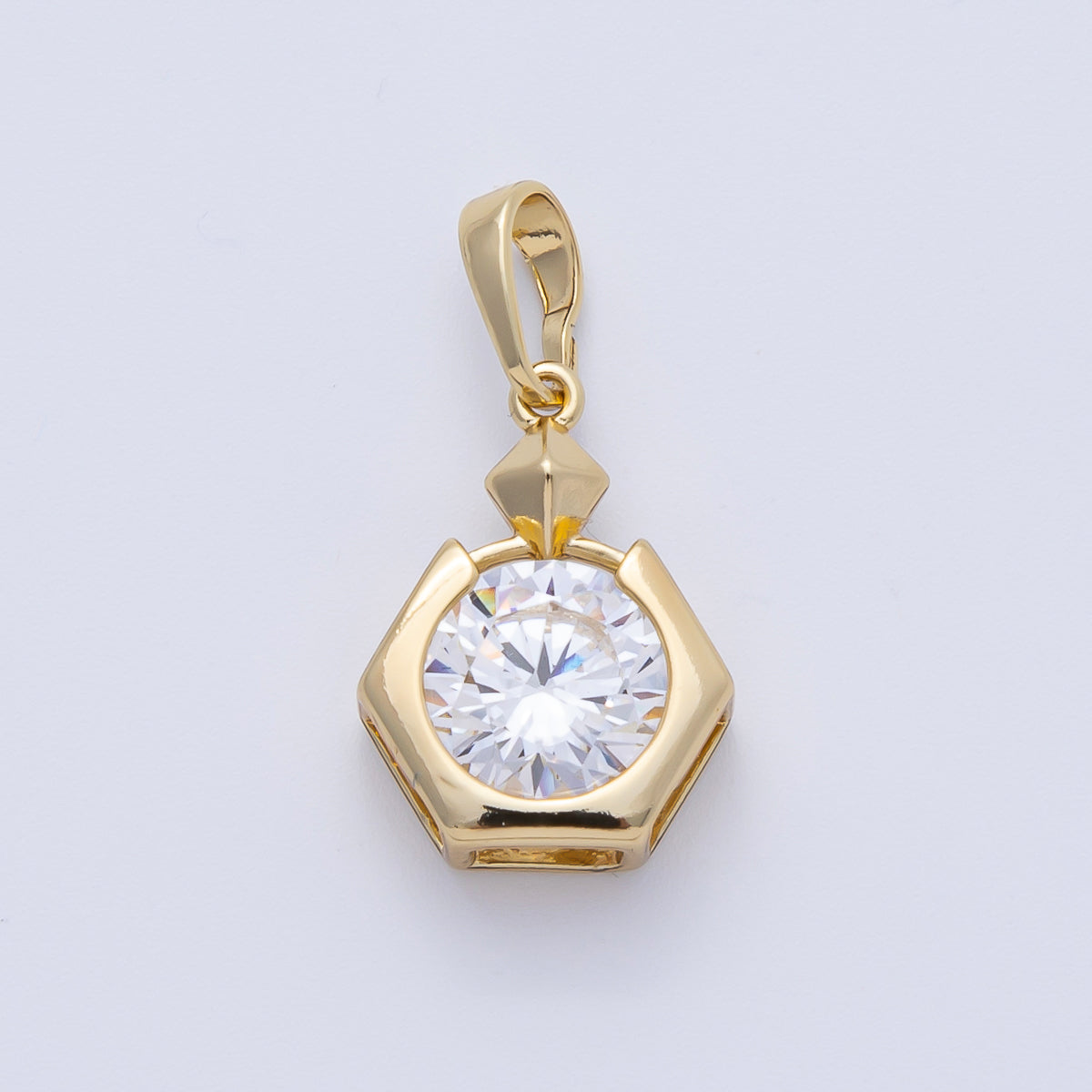 14K Gold Filled 18mm Clear CZ Round Hexagon Pendant | Charms-00083