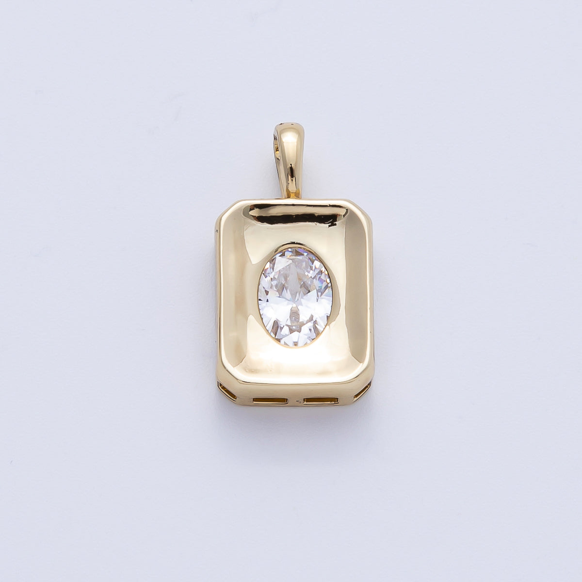 14K Gold Filled 21mm Oval CZ Rectangle Bezel Pendant | Charms-00086