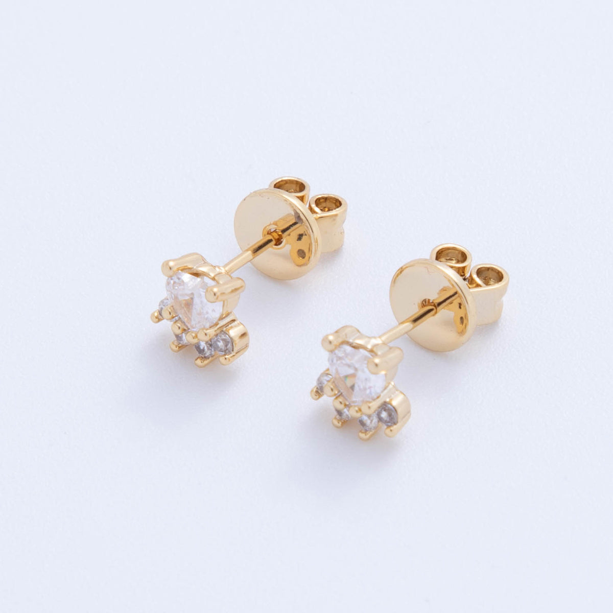 18K Gold Filled Clear CZ Heart Ray Mini Stud Earrings | Q272