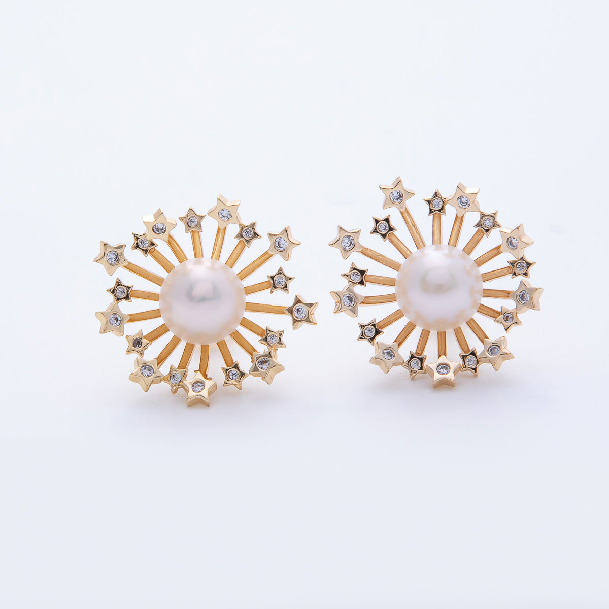 18K Gold Filled 20.5mm Shell Pearl CZ Star Fireworks Stud Earrings | Q038