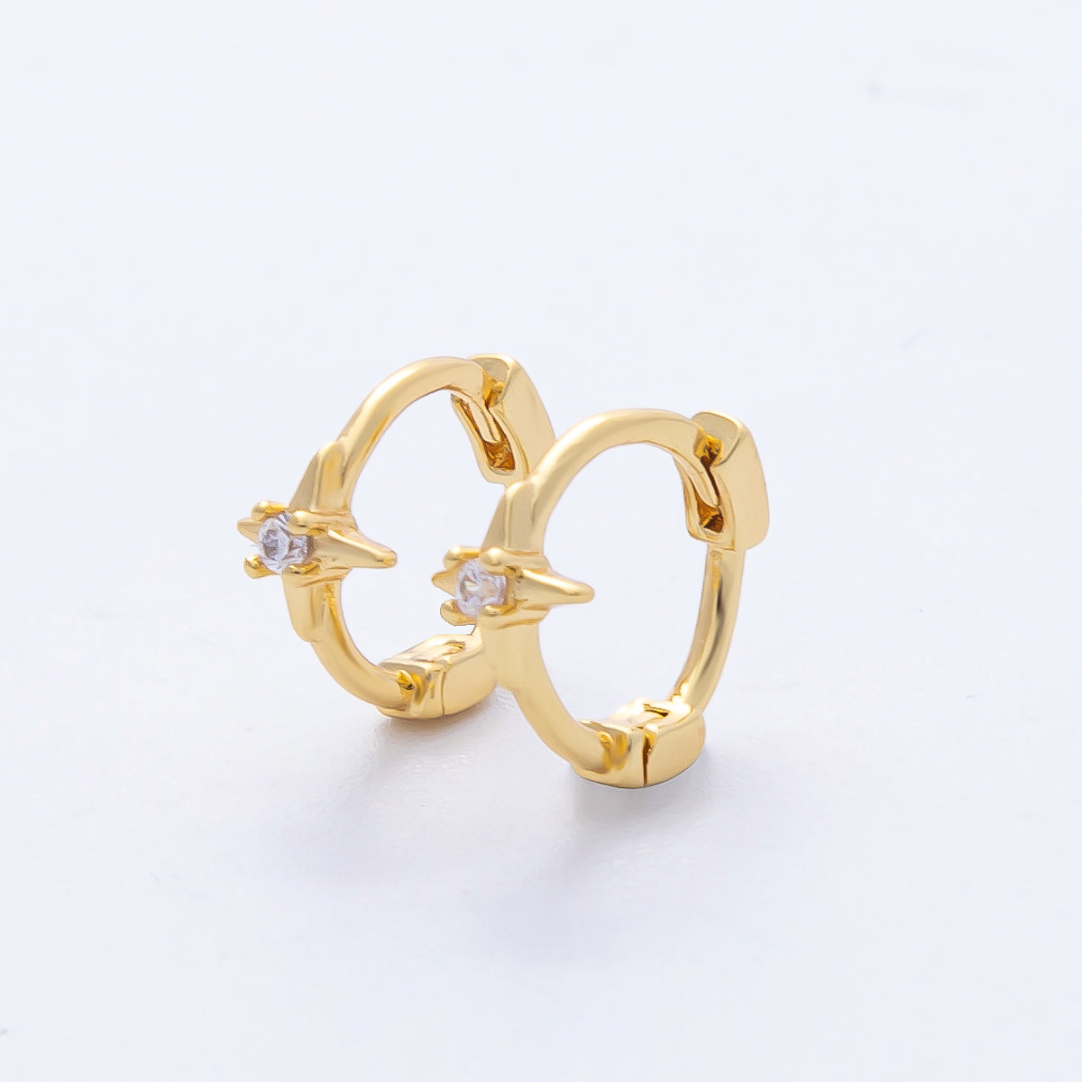 18K Gold Filled 10mm Clear CZ Celestial North Star Cartilage Huggie Earrings | Q167